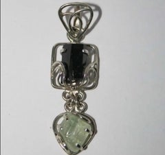 Ciondolo in cristallo Heliodor sherl. berillo giallo tormalina nera gioielli artistan