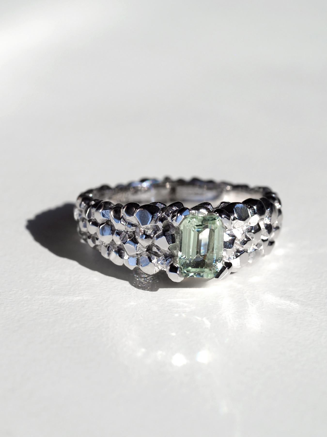 Heliodoro Anillo Berilo Oro Blanco Certificado Verde Compromiso Regalo aniversario gia Artesano en venta