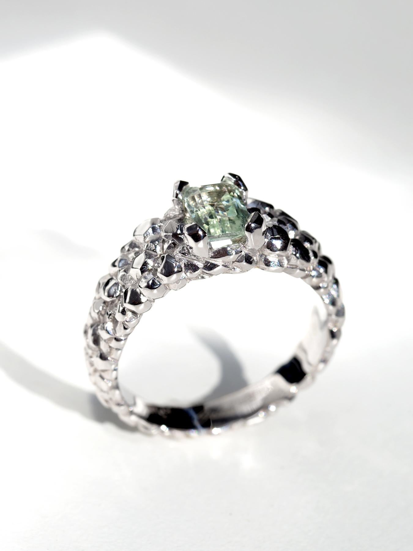 Heliodoro Anillo Berilo Oro Blanco Certificado Verde Compromiso Regalo aniversario gia en venta 3