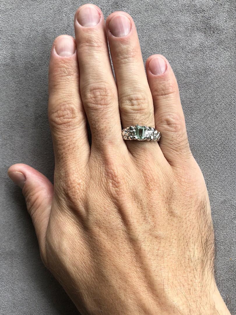 Artigiano Anello di berillo in oro bianco Heliodor Certificato verde Regalo di fidanzamento anniversario gia in vendita