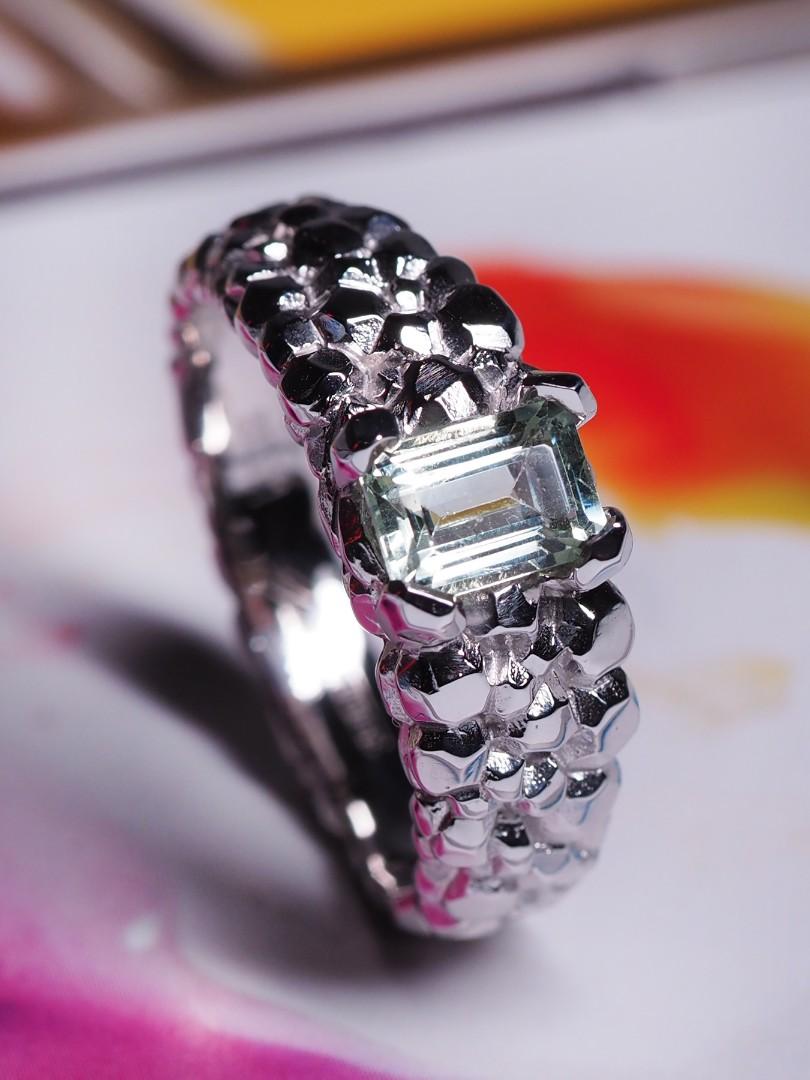 da uomo o donna Anello di berillo in oro bianco Heliodor Certificato verde Regalo di fidanzamento anniversario gia in vendita