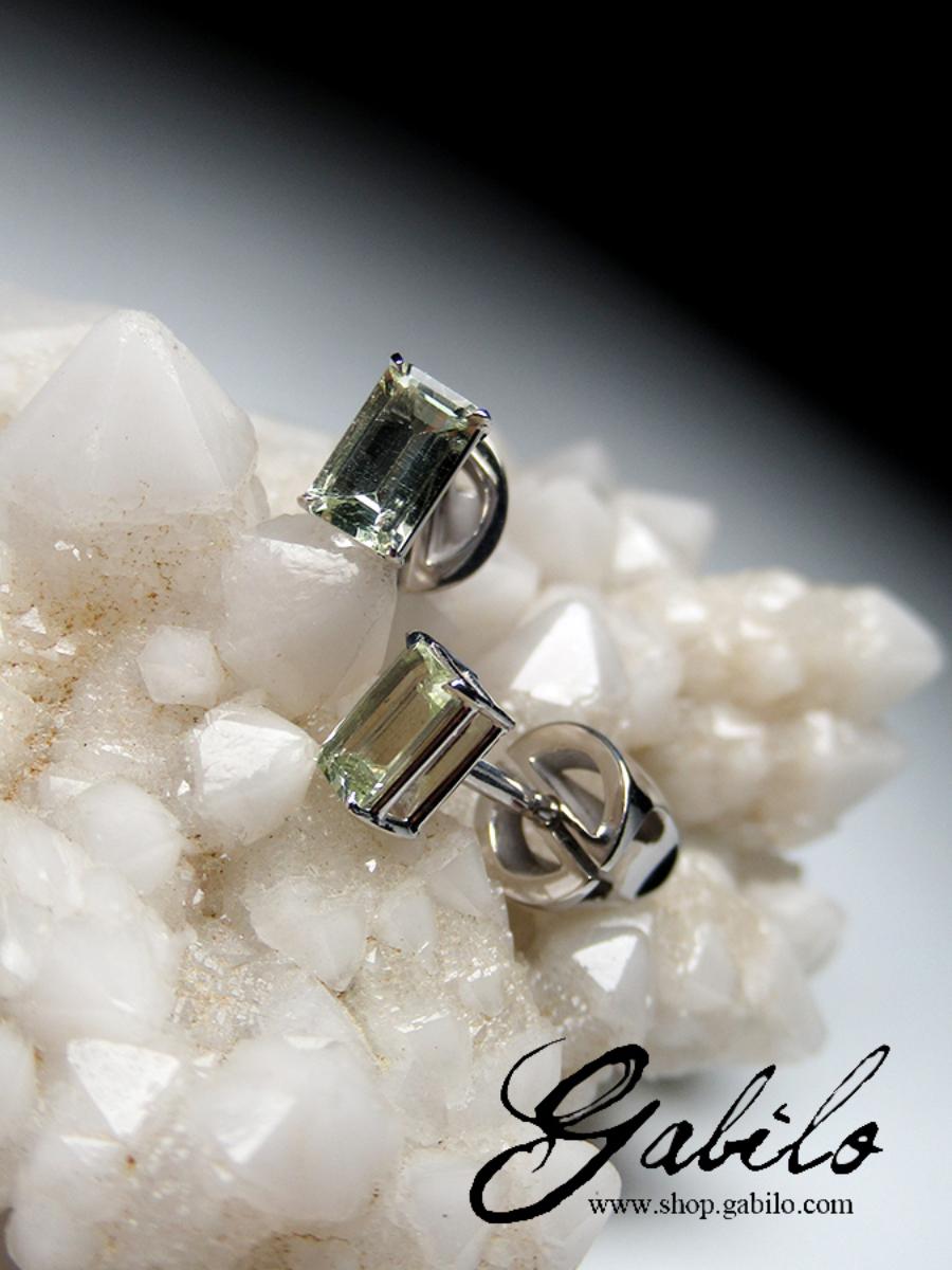 Heliodor White Gold Stud Earrings Beryl Gem Report Natural Brazilian Gems Unisex 1