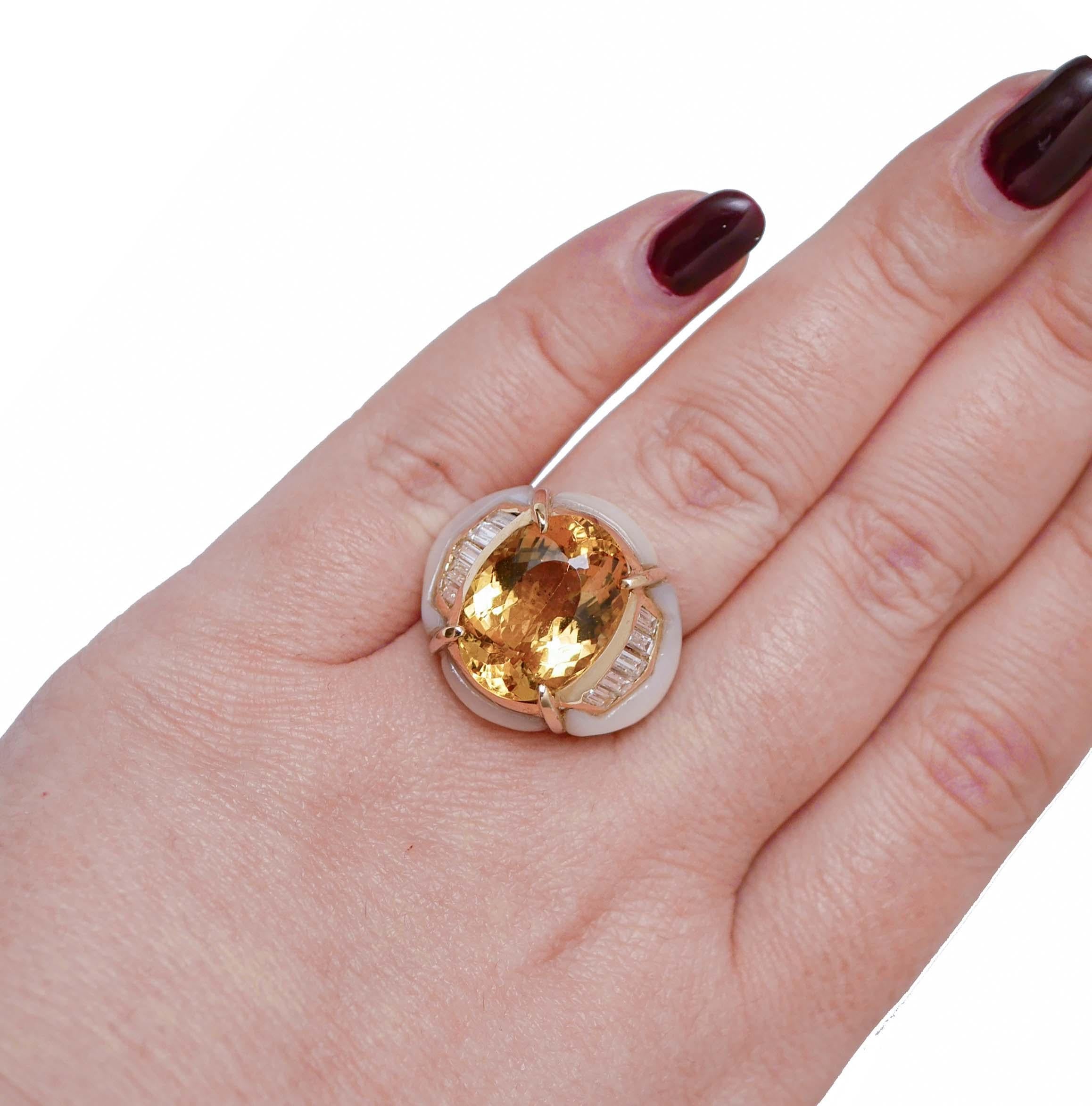 Heliodorus, Diamanten, weiße Steine, Ring aus 18 Karat Roségold. im Zustand „Gut“ im Angebot in Marcianise, Marcianise (CE)