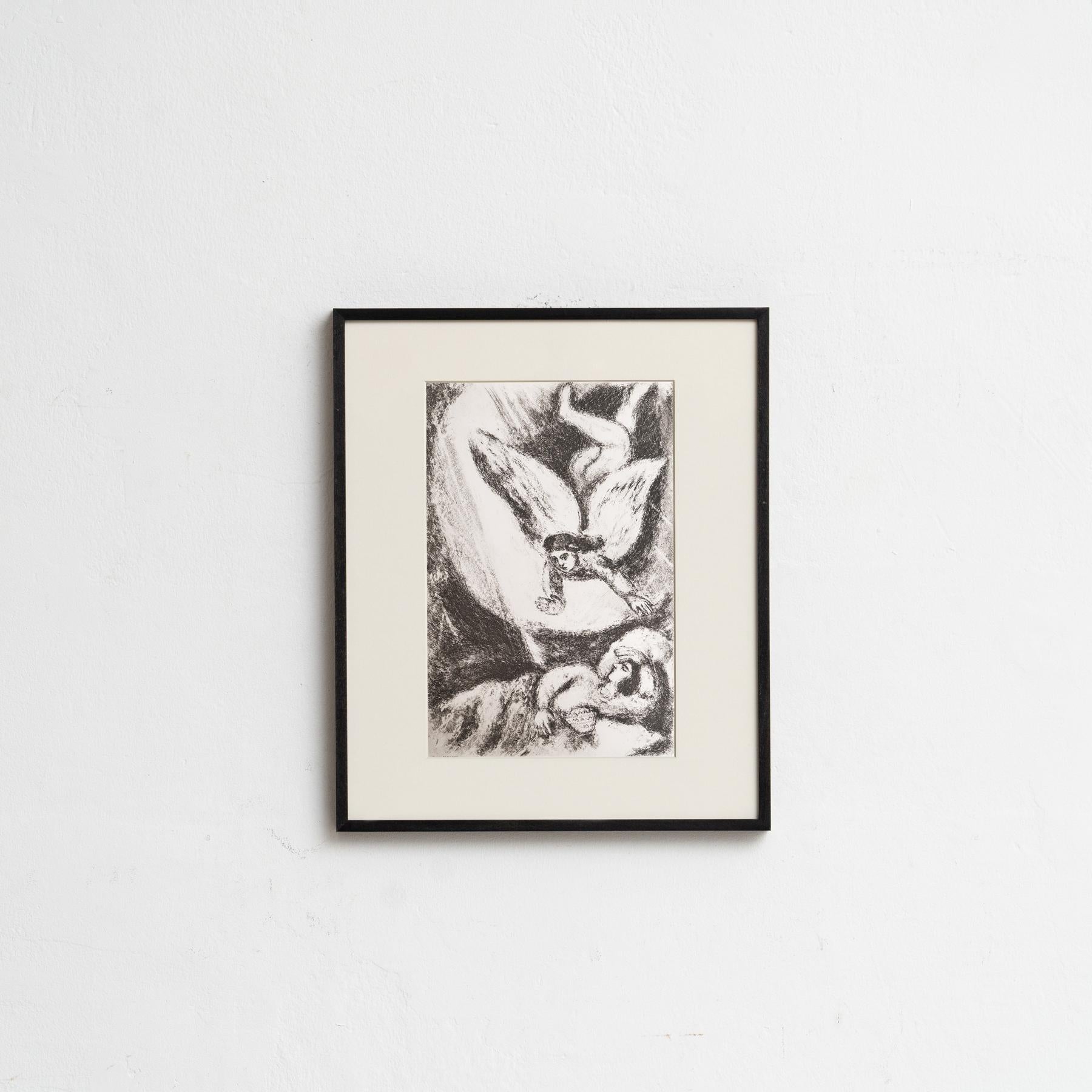 Descubre un impresionante heliograbado en blanco y negro del célebre Marc Chagall, que plasma su interpretación única de un tema bíblico con su característico estilo onírico. Este grabado pertenece a la serie de publicaciones Verve, y apareció
