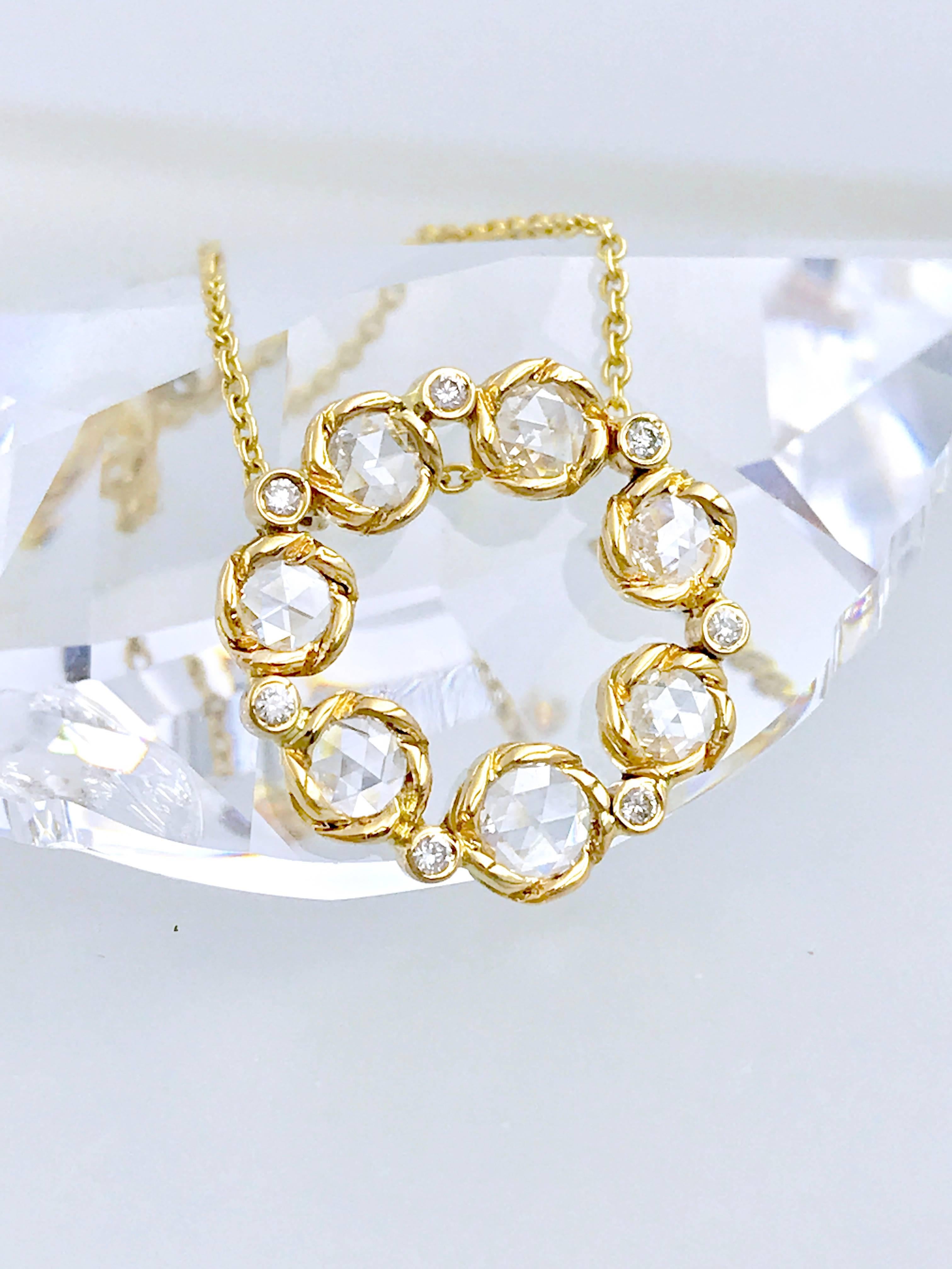 Silphium 18k 0.46 Carat Rose-Cut Diamond Halo Pendant Necklace 3.28g For Sale 4