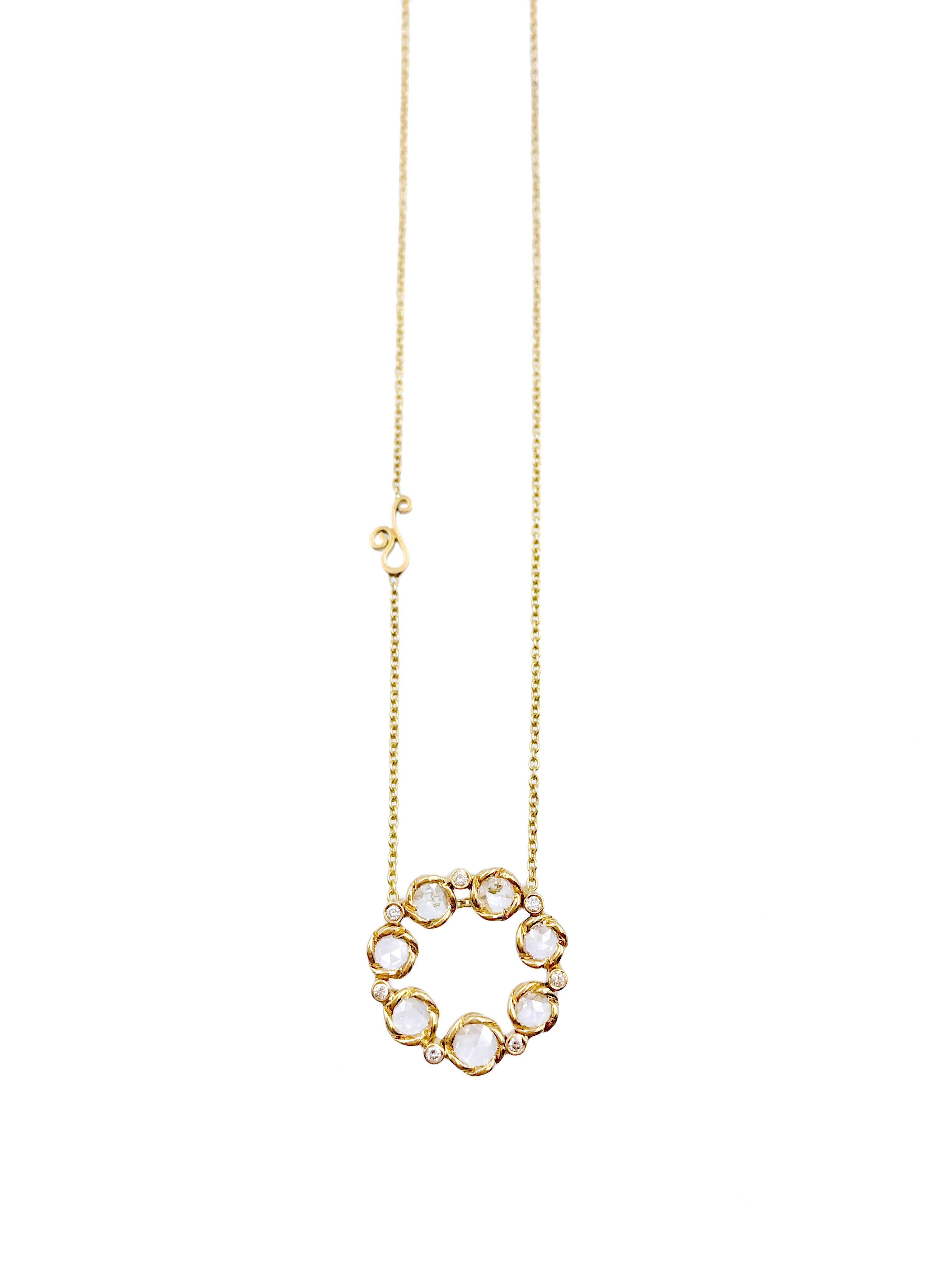 Silphium 18k 0.46 Carat Rose-Cut Diamond Halo Pendant Necklace 3.28g In New Condition For Sale In Paterson, NJ