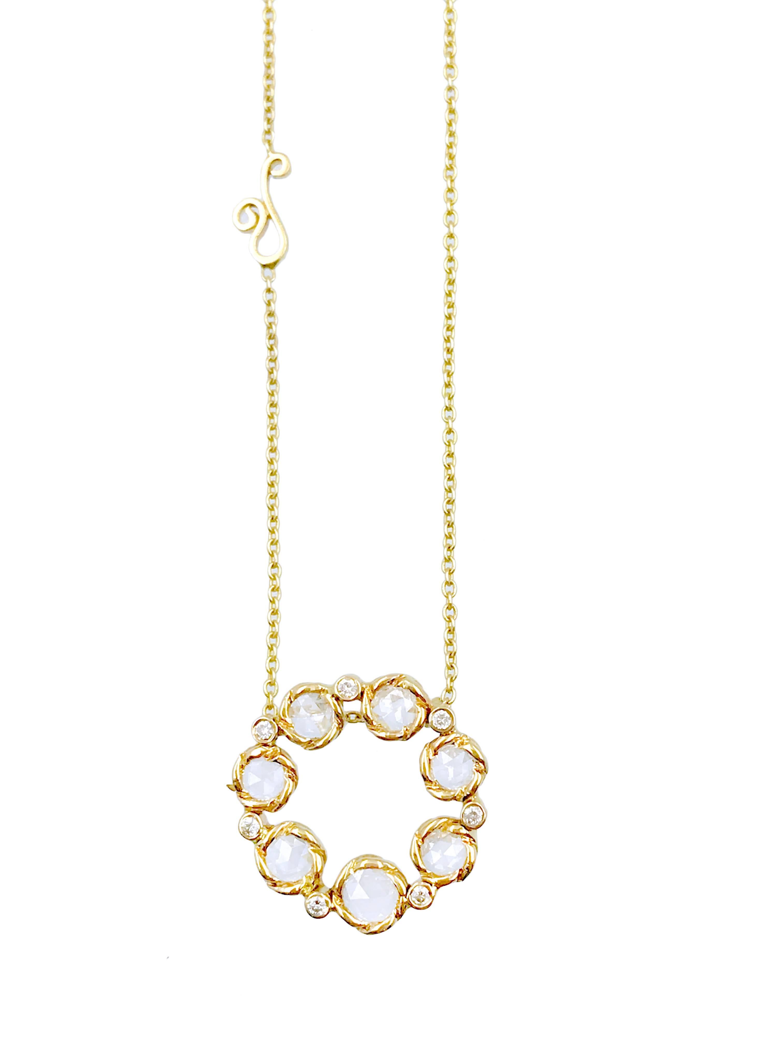 Women's Silphium 18k 0.46 Carat Rose-Cut Diamond Halo Pendant Necklace 3.28g For Sale