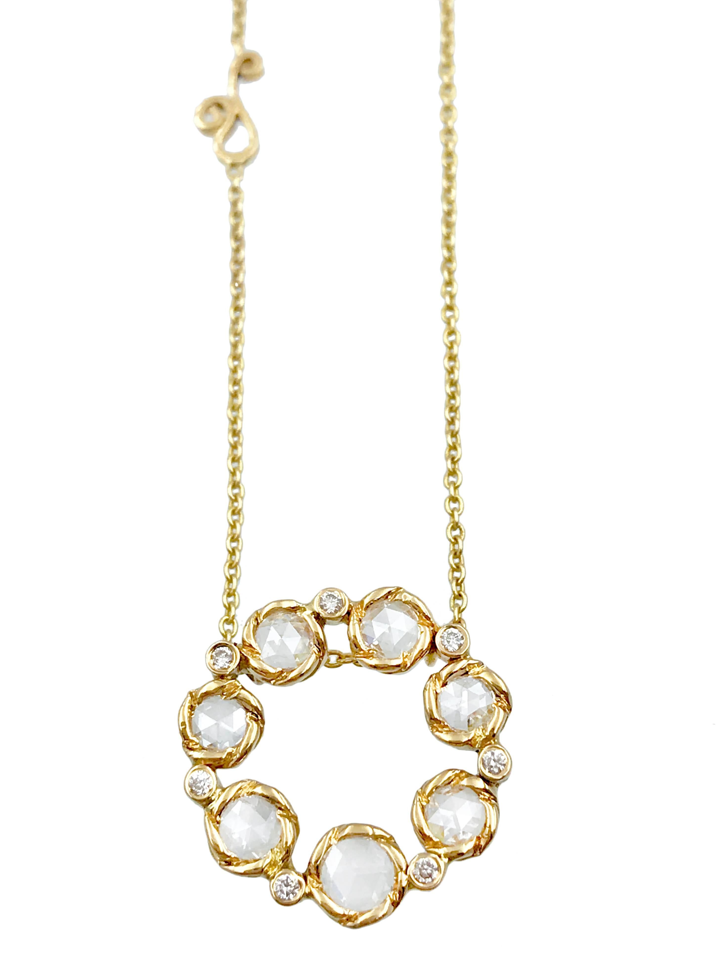 Silphium 18k 0.46 Carat Rose-Cut Diamond Halo Pendant Necklace 3.28g For Sale 1