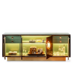 Helios-Schrank aus Makassar-Ebenholz mit Henkel aus Corno Italiano, Mod. 7015EBL