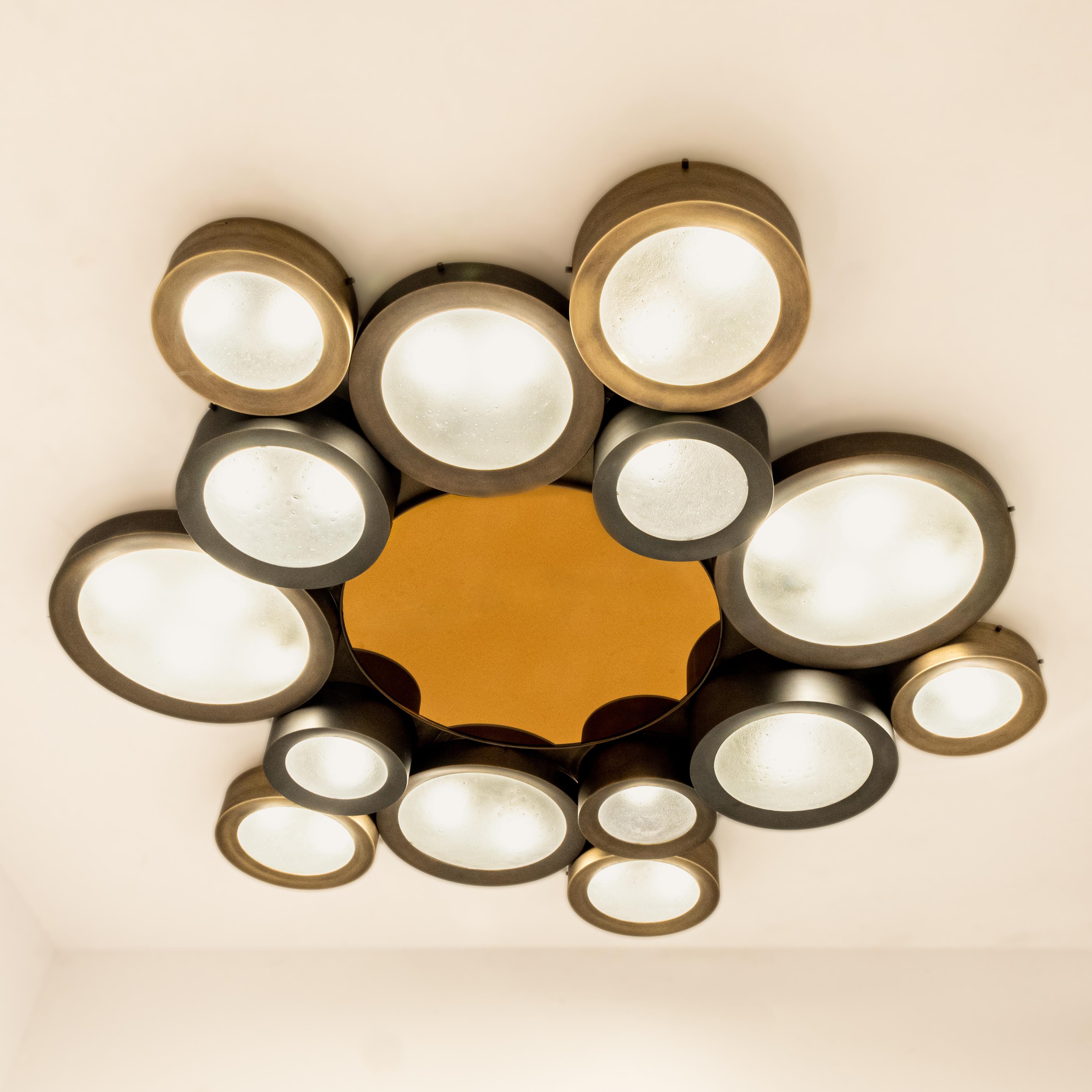 Helios 66 Ceiling Light by Gaspare Asaro-Satin Brass and Satin Nickel Finish For Sale 1