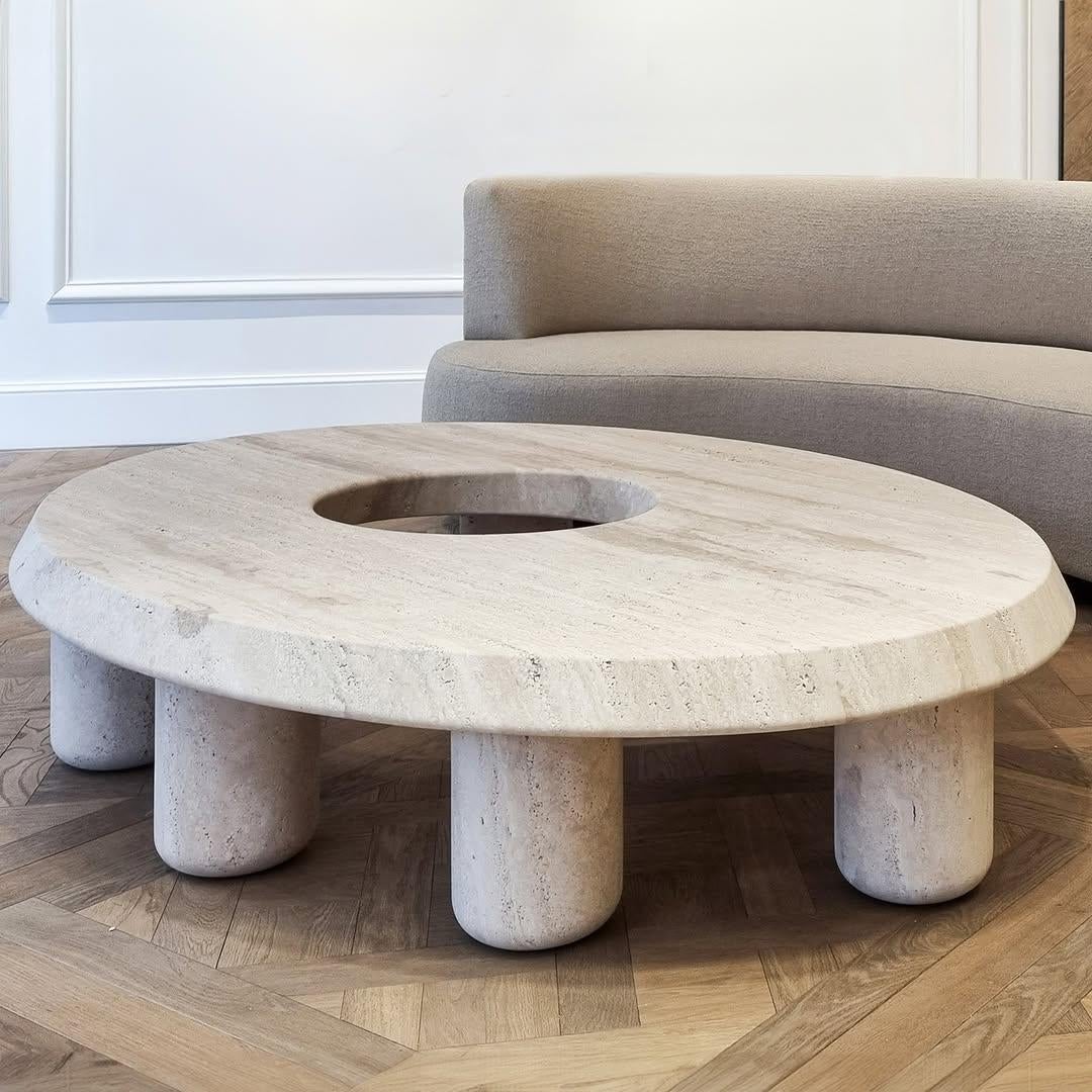 Other Contemporary Sculptural Helios Coffee Table in Travertine by Michel Amar For Sale