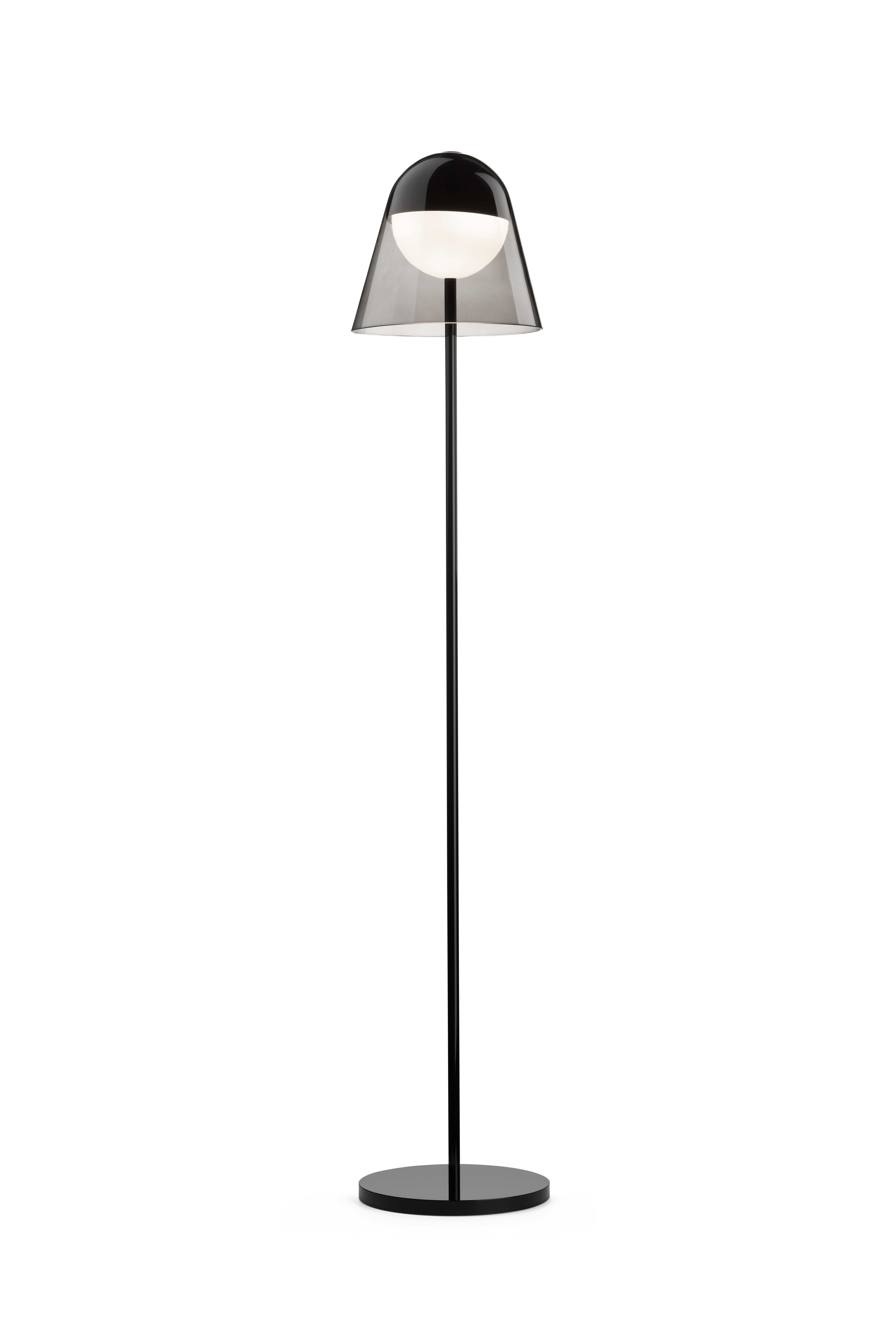 Italian Helios Floor Lamp, Smoked Glass and Black Structure, Made in Italy For Sale
