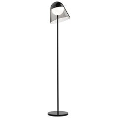 Lampadaire Helios, verre fumé et structure noire, fabriqué en Italie