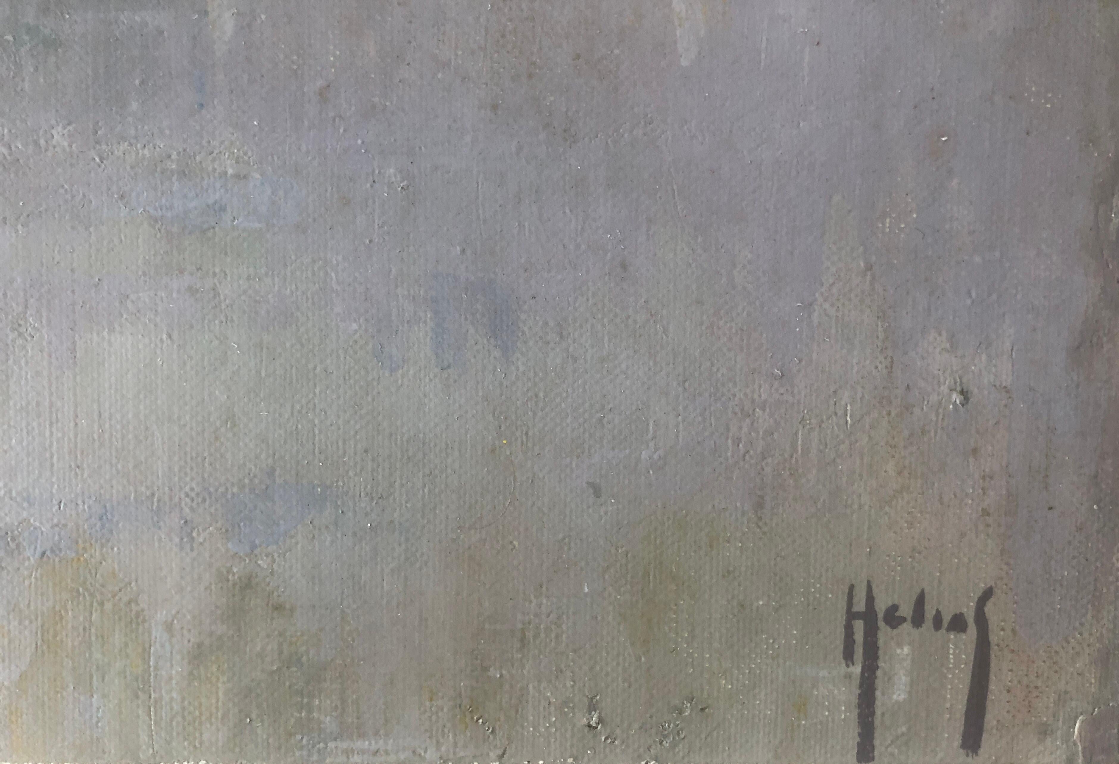 Fiume e ponte olio su tela pittura spagna arte europea spagnola - Painting di Helios Gisbert