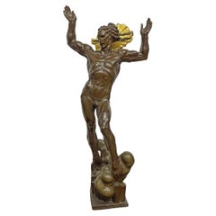 Vintage "Helios, God of the Sun", Large, Spectacular Art Deco Bronze Sculpture by De Lue