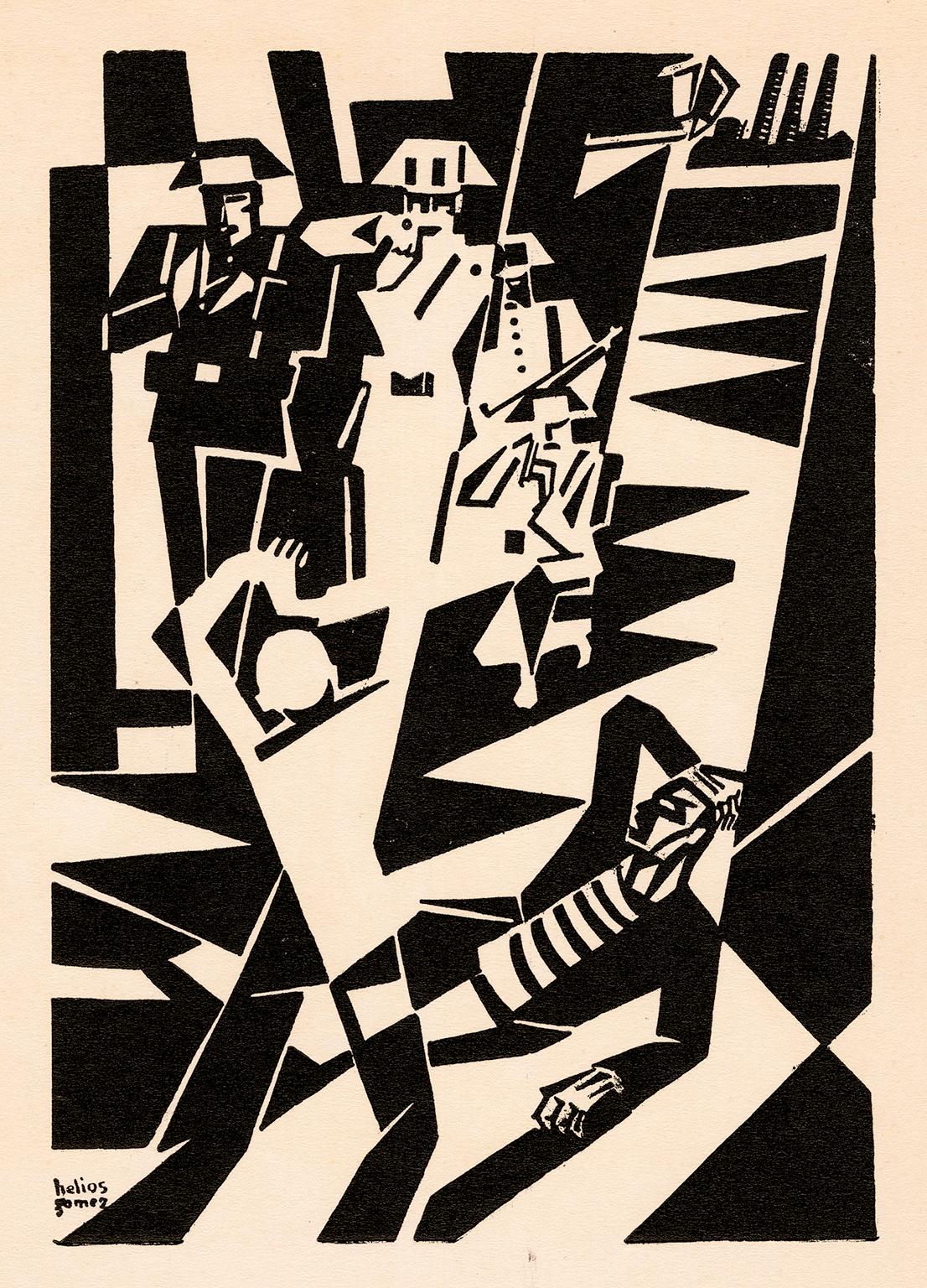 Helios Gomez Figurative Print - La Ley de Fugas (Shot for Fleeing from the Law) — Anti-Fascist Modernism
