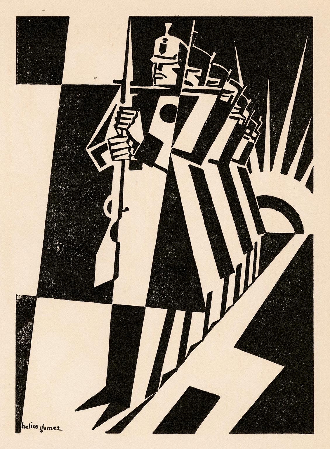 Figurative Print de Helios Gomez - Le Soldado (Soldado) de Días de Ira - Modernismo antifascista