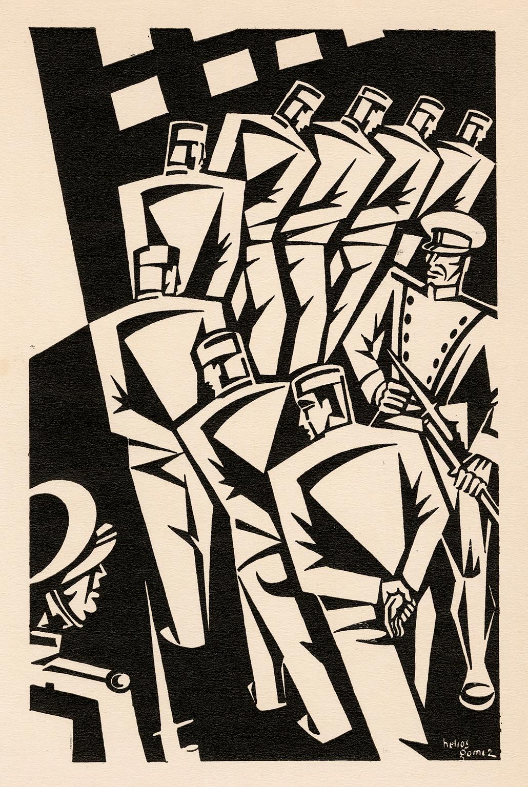 Figurative Print de Helios Gomez - Los Presidios de Días de Ira - Modernismo Antifascista