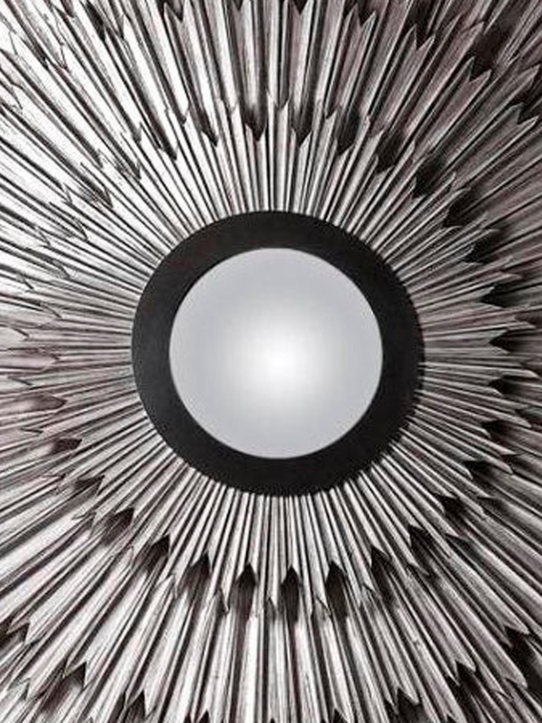 Helios, Mirror in Sand-Blasted Solid Soft Wood with Hand Patinated Silver Leaf In New Condition For Sale In Beirut, LB