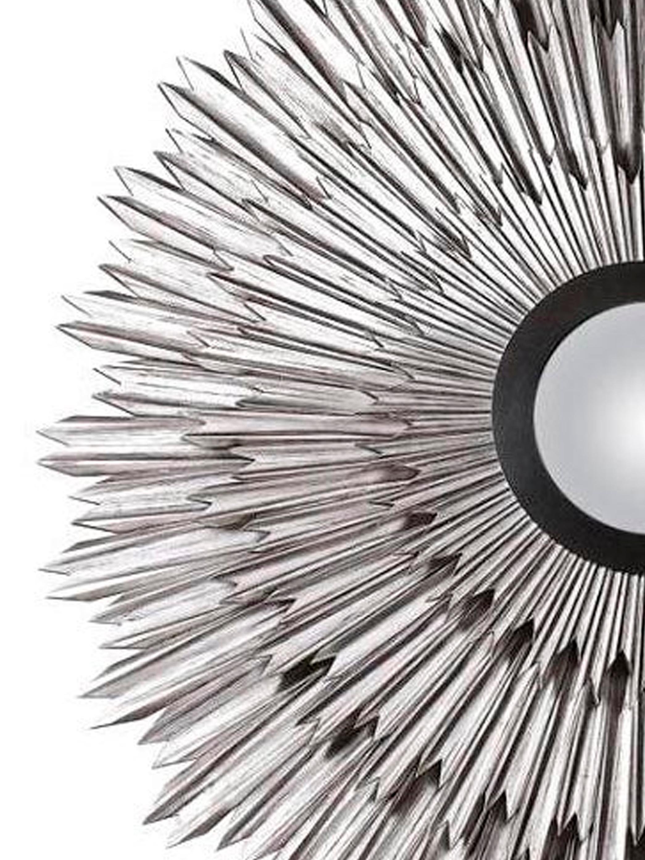 Contemporary Helios, Mirror in Sand-Blasted Solid Soft Wood with Hand Patinated Silver Leaf For Sale