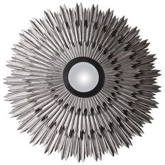 Helios, Mirror in Sand-Blasted Solid Soft Wood with Hand Patinated Silver Leaf