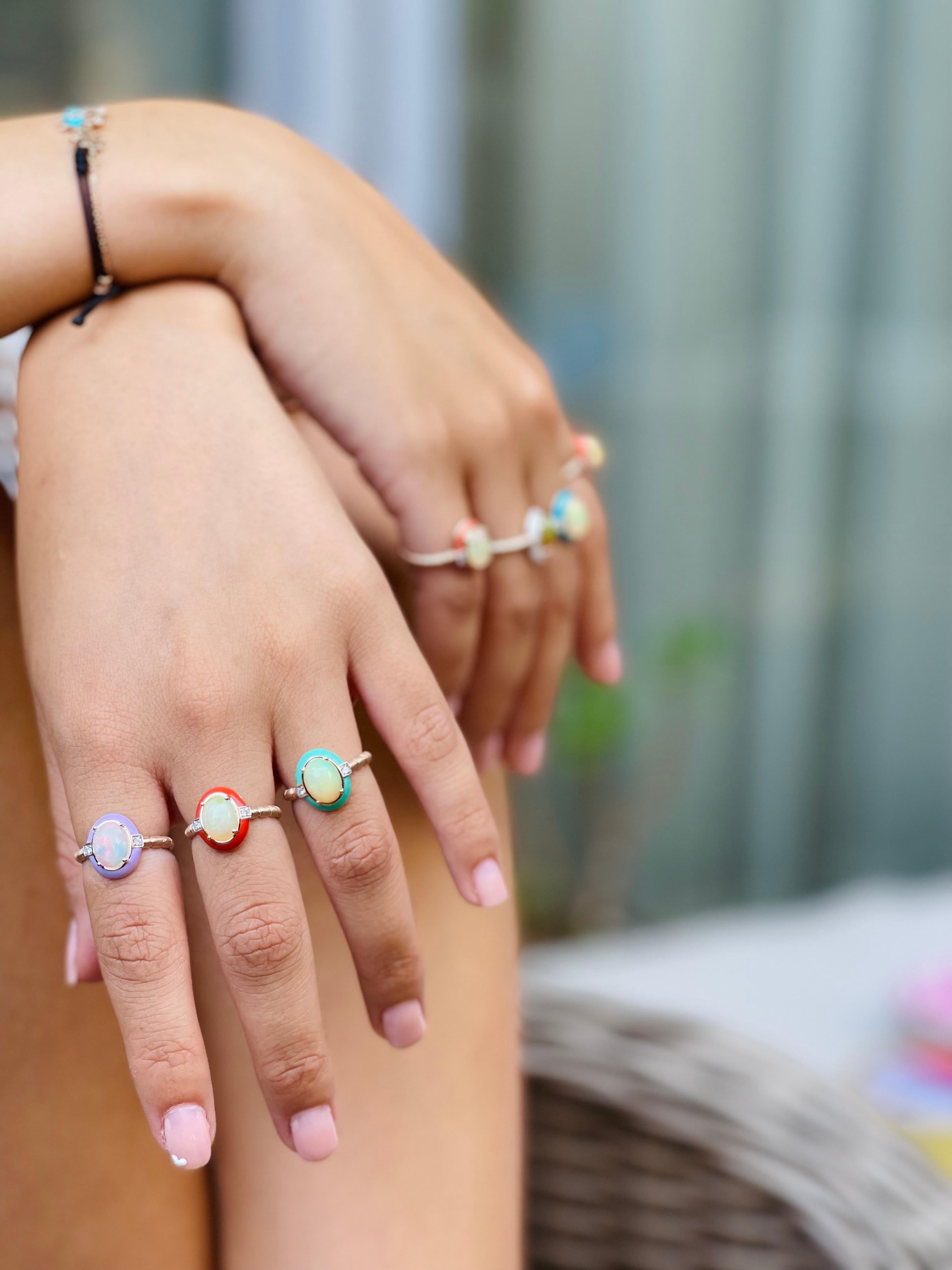 For Sale:  Helios Ring in Rose Gold with Opal and White Diamond 2