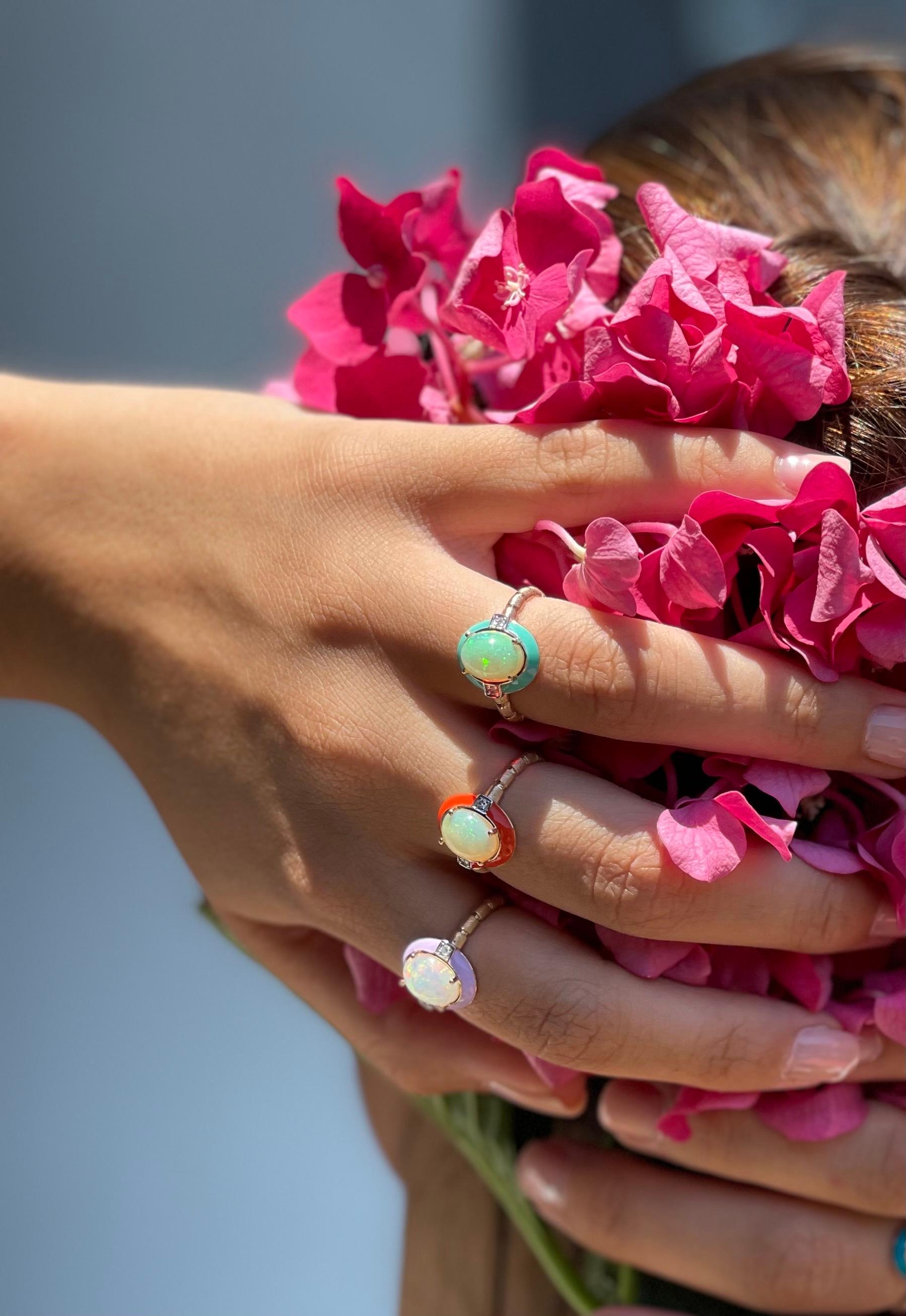 For Sale:  Helios Ring in Rose Gold with Opal and White Diamond 5