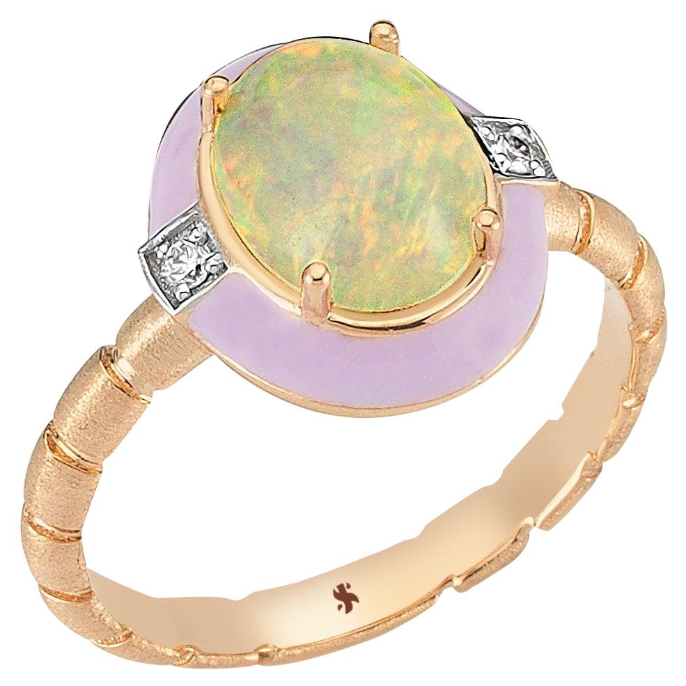 For Sale:  Helios Ring in Rose Gold with Opal and White Diamond