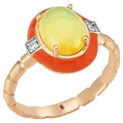 Helios Ring in Rose Gold with Opal and White Diamond
