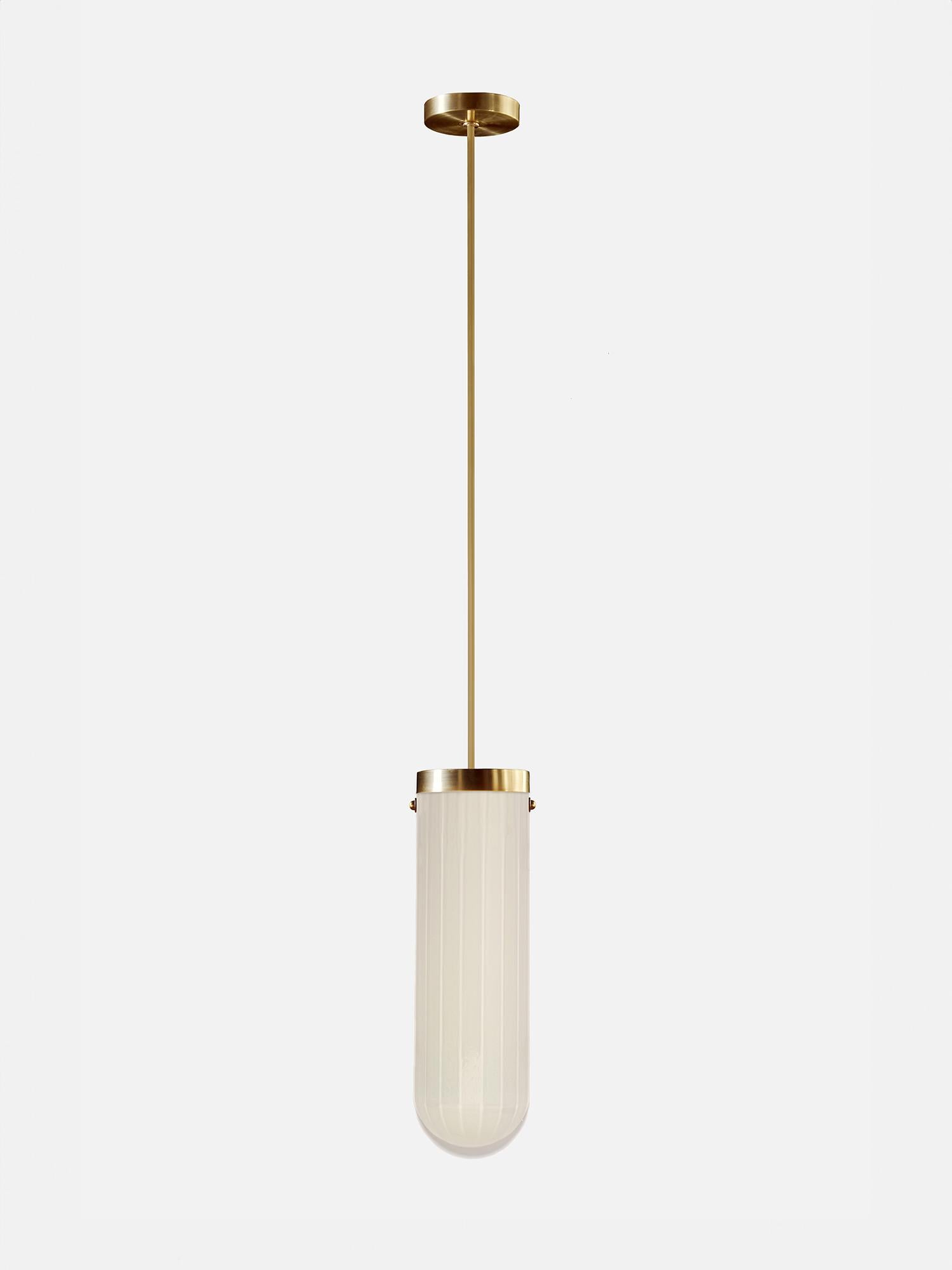 Helios Streamline Moderne Inspired Blown Glass and Brass Pendant Lamp