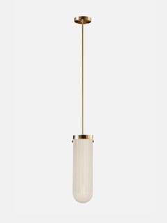 Helios Streamline Moderne Inspired Blown Glass and Brass Pendant Lamp