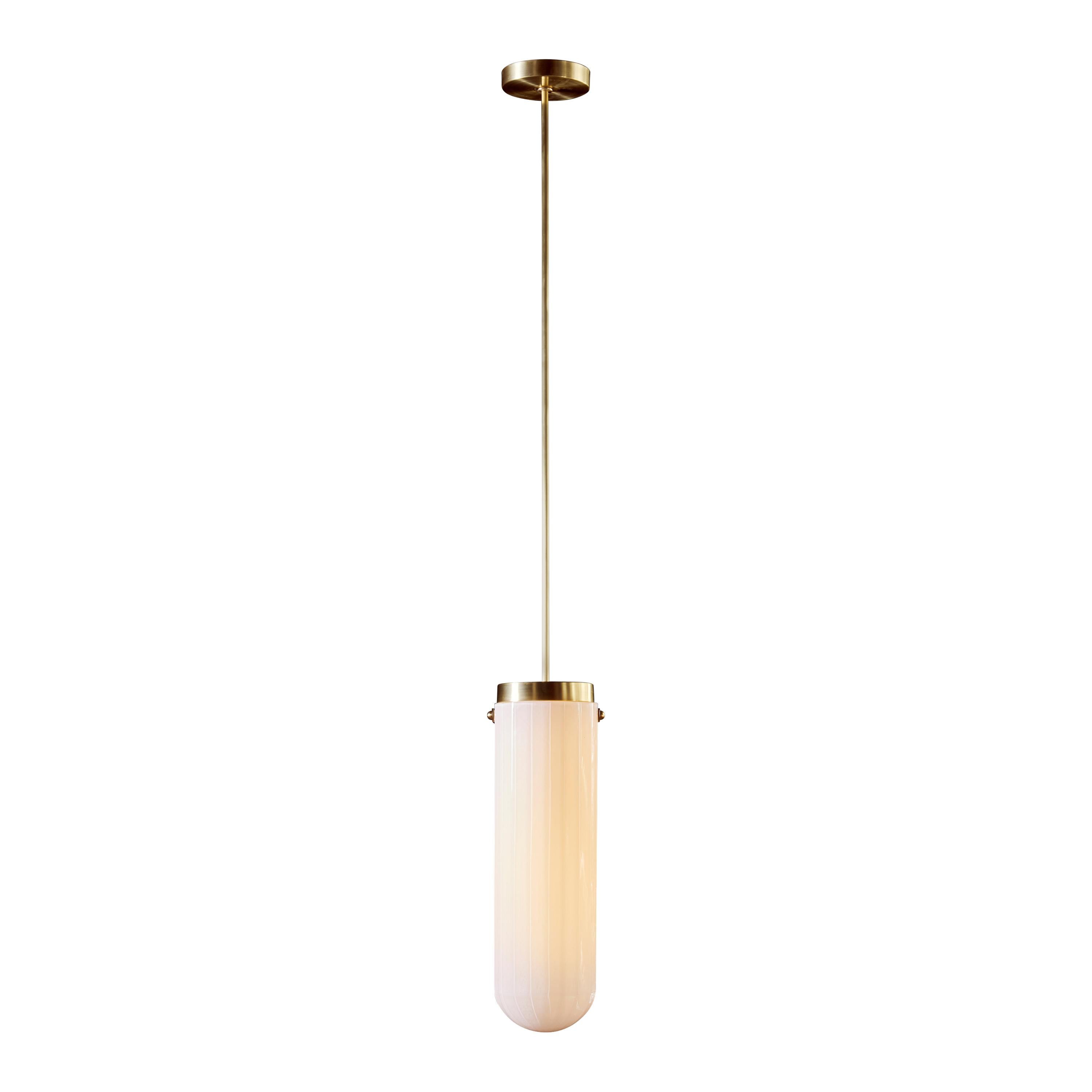 Helios Streamline Moderne Inspired Blown Glass and Brass Pendant Lamp