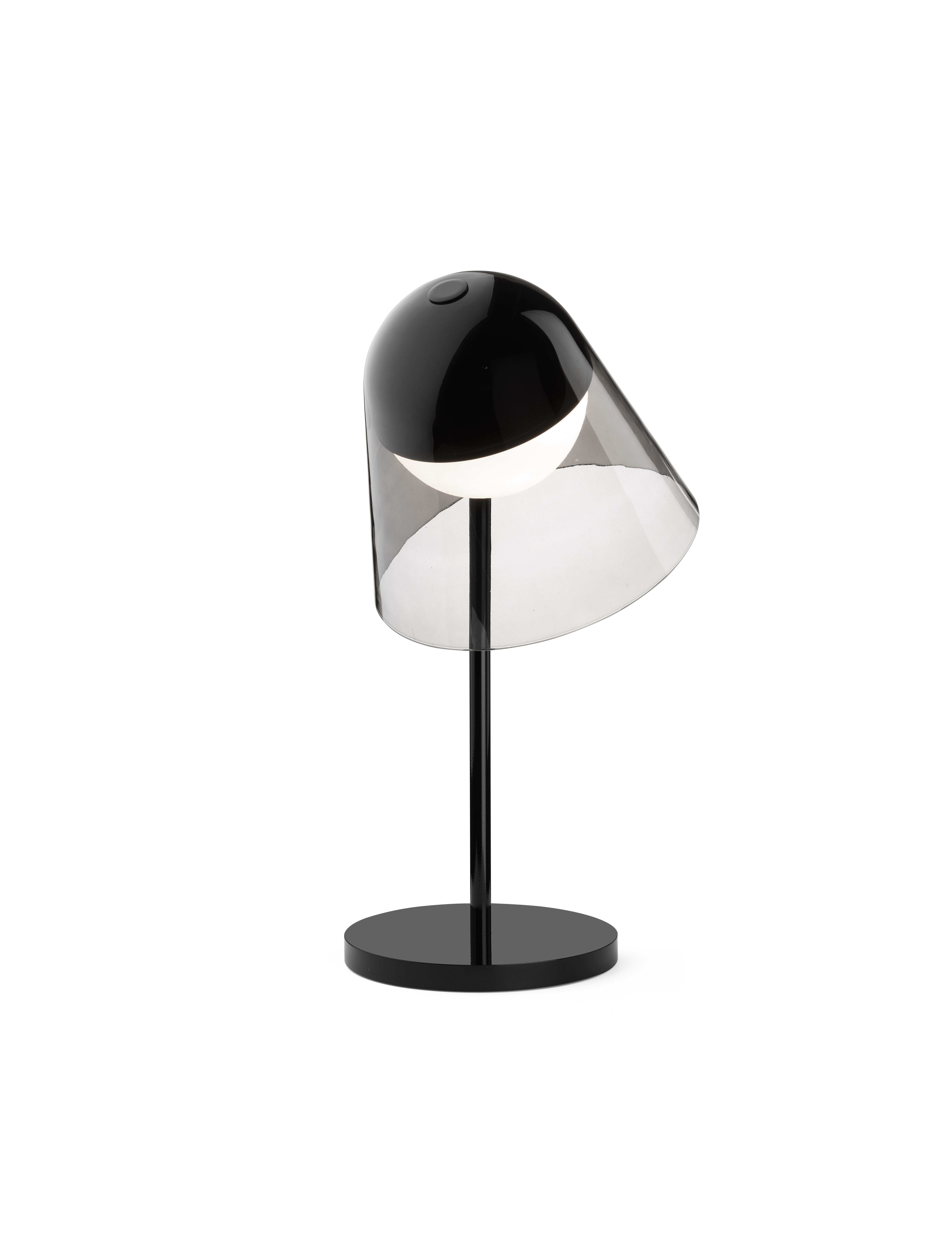 Italian Helios Table Lamp, Smoked Glass and Black Structure, Made in Italy For Sale