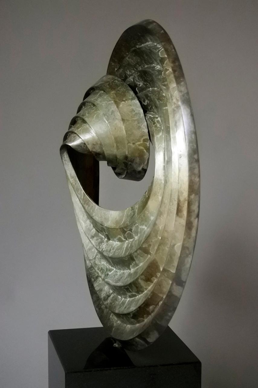 Cast Editioned bronze tabletop sculpture based on forms made by folding pleated paper For Sale