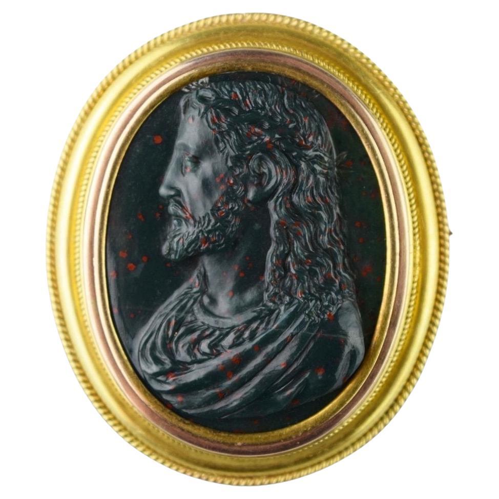 Cammeo eliotropico raffigurante il profilo di Cristo. Italiano, XVII secolo in vendita
