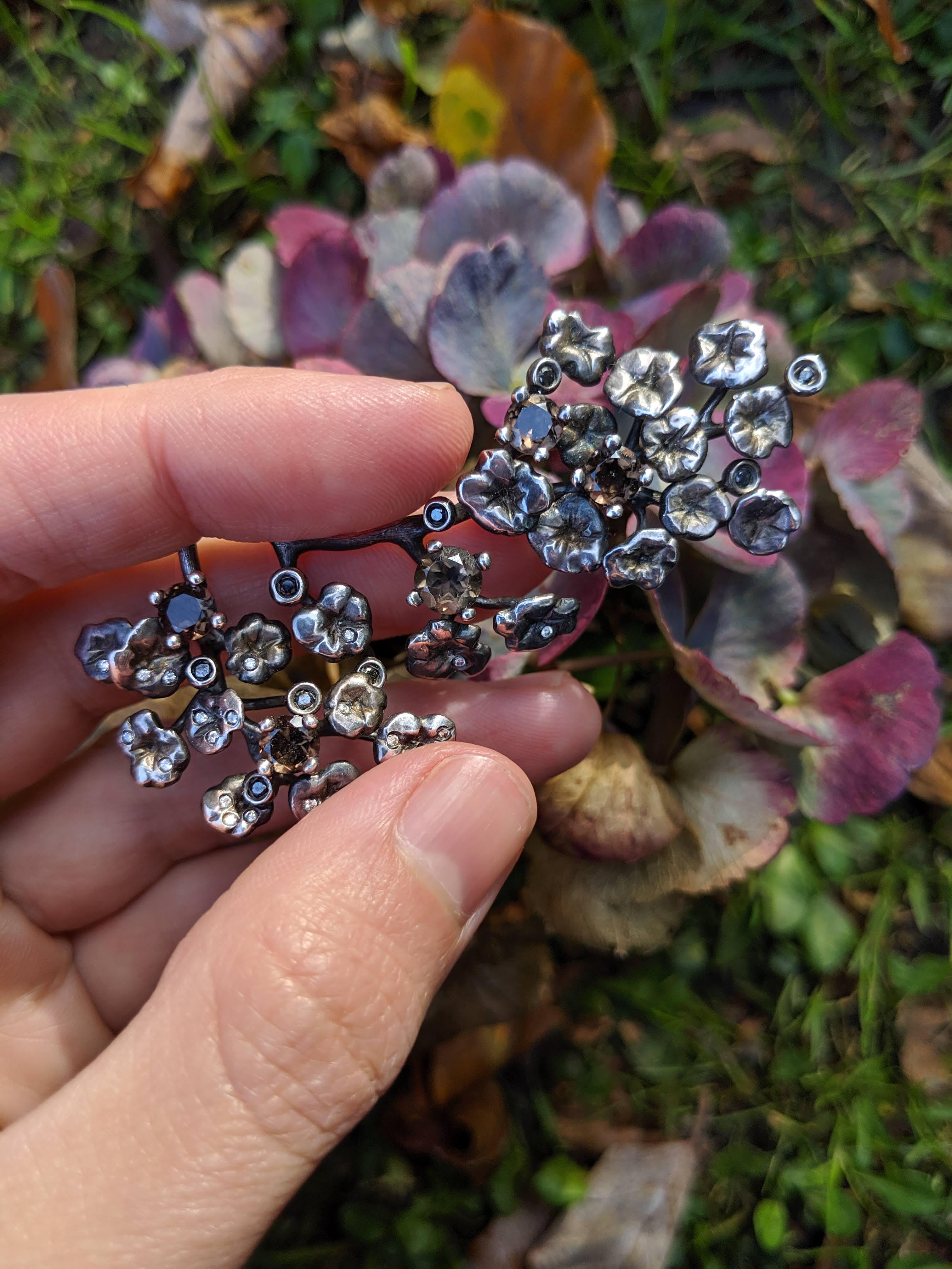 Botanical Heliotrope Necklace with Thirty Four Diamonds by Artist For Sale 3
