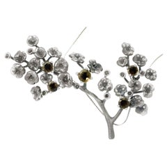 Contemporary Necklace with Diamonds and Smoky Quartzes Designed by Artist