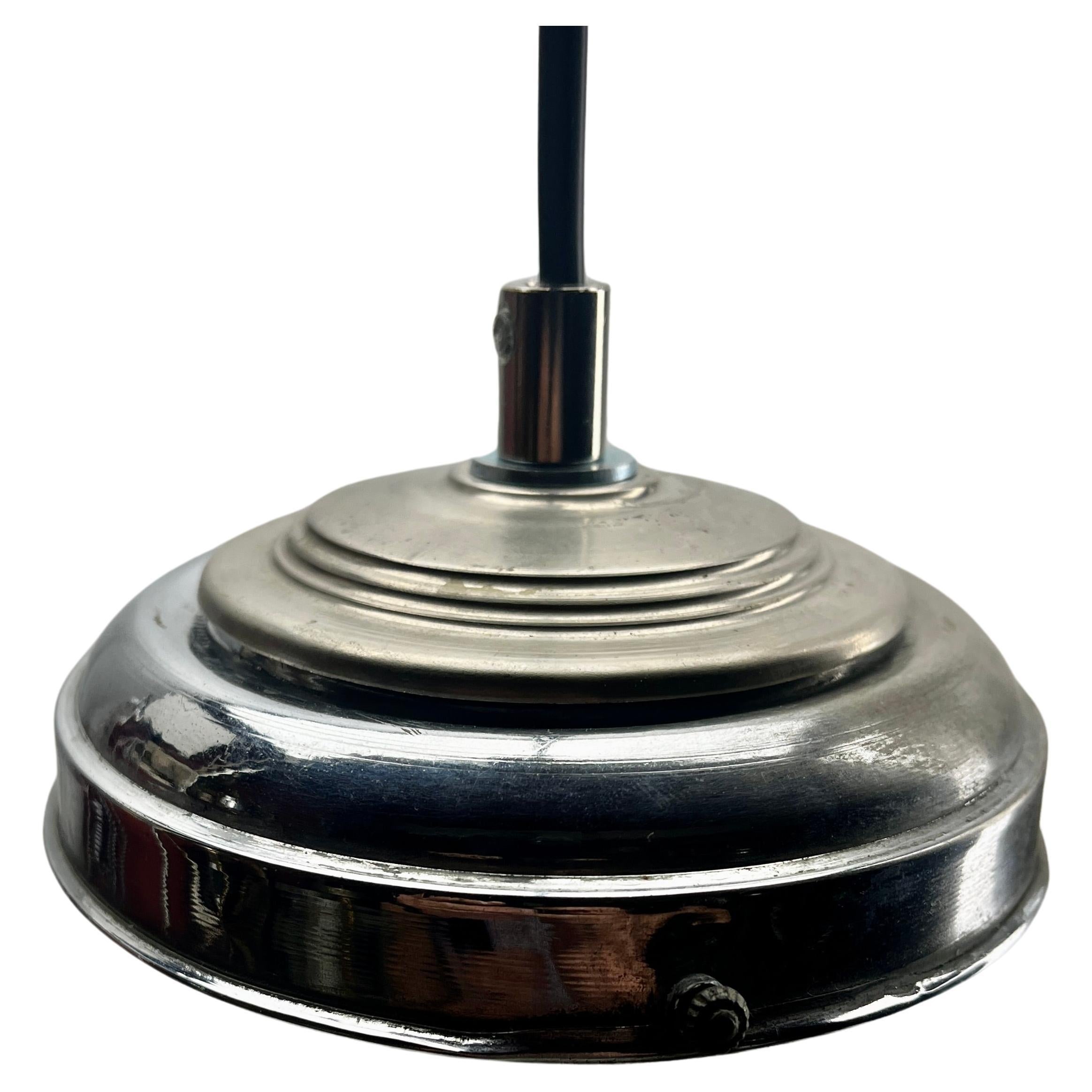 Helite Pendant Lamp with a Opaline Shade and Chrome Fittings, 1930s 2