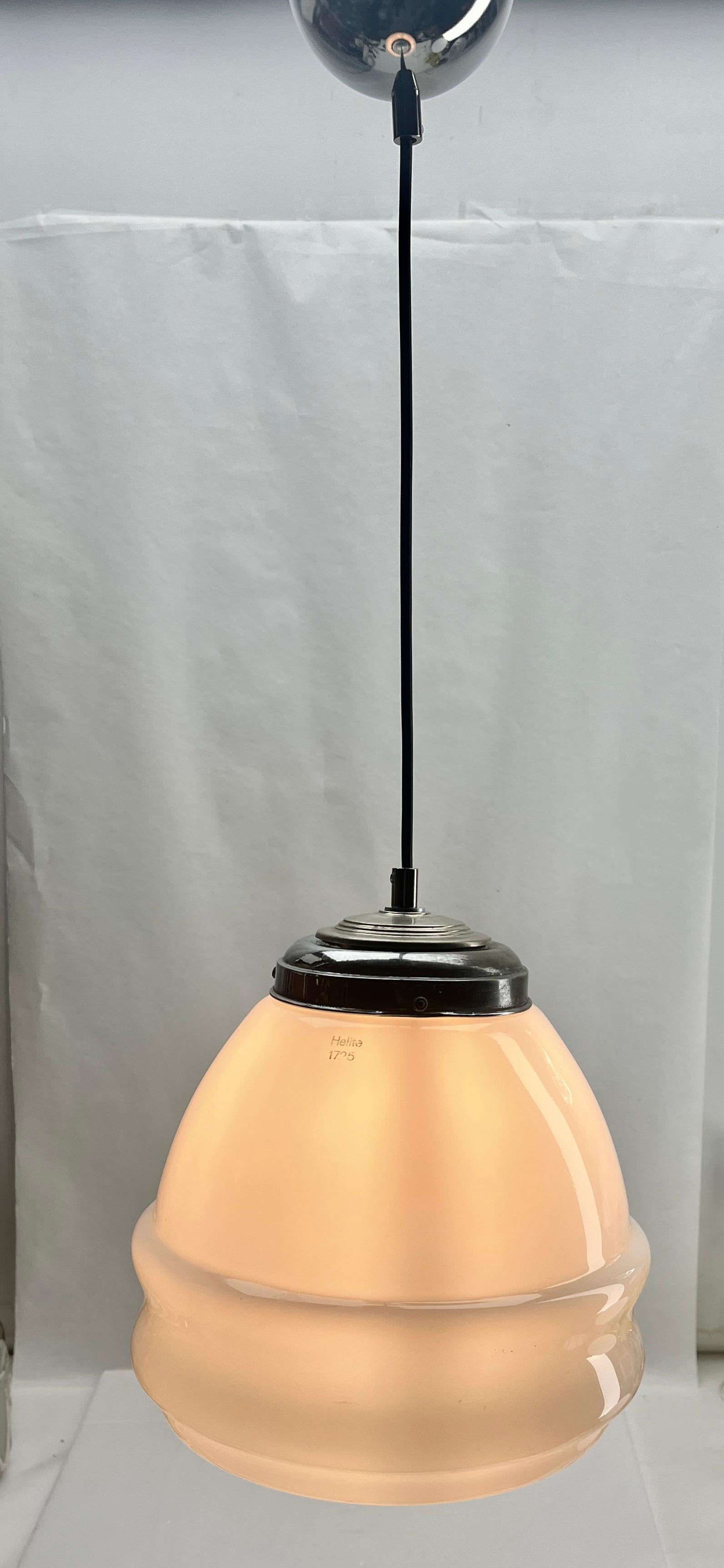 Helite Pendant Lamp with a Opaline Shade and Chrome Fittings, 1930s 5