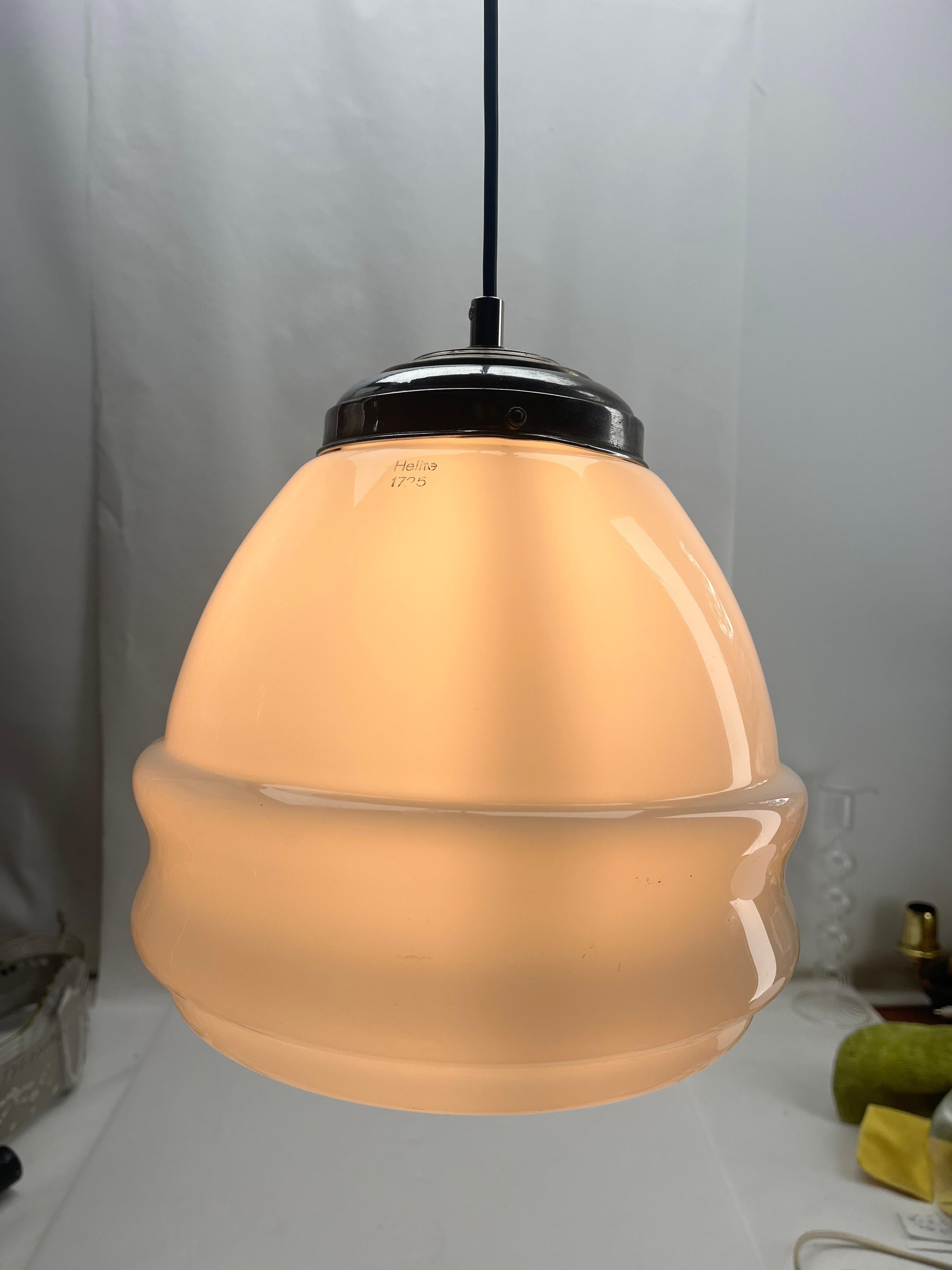 Helite Pendant Lamp with a Opaline Shade and Chrome Fittings, 1930s  For Sale 7