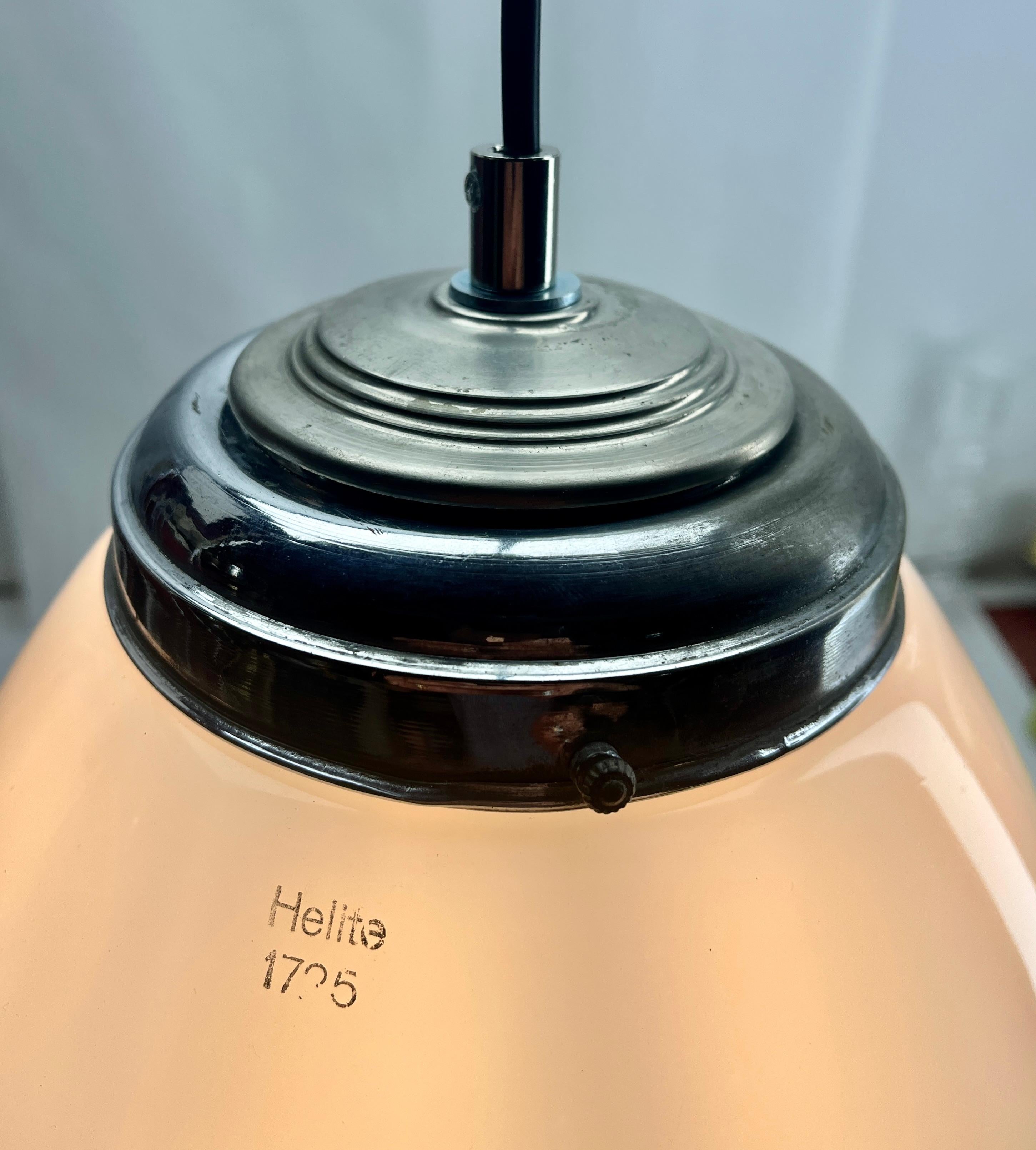Helite Pendant Lamp with a Opaline Shade and Chrome Fittings, 1930s  For Sale 8