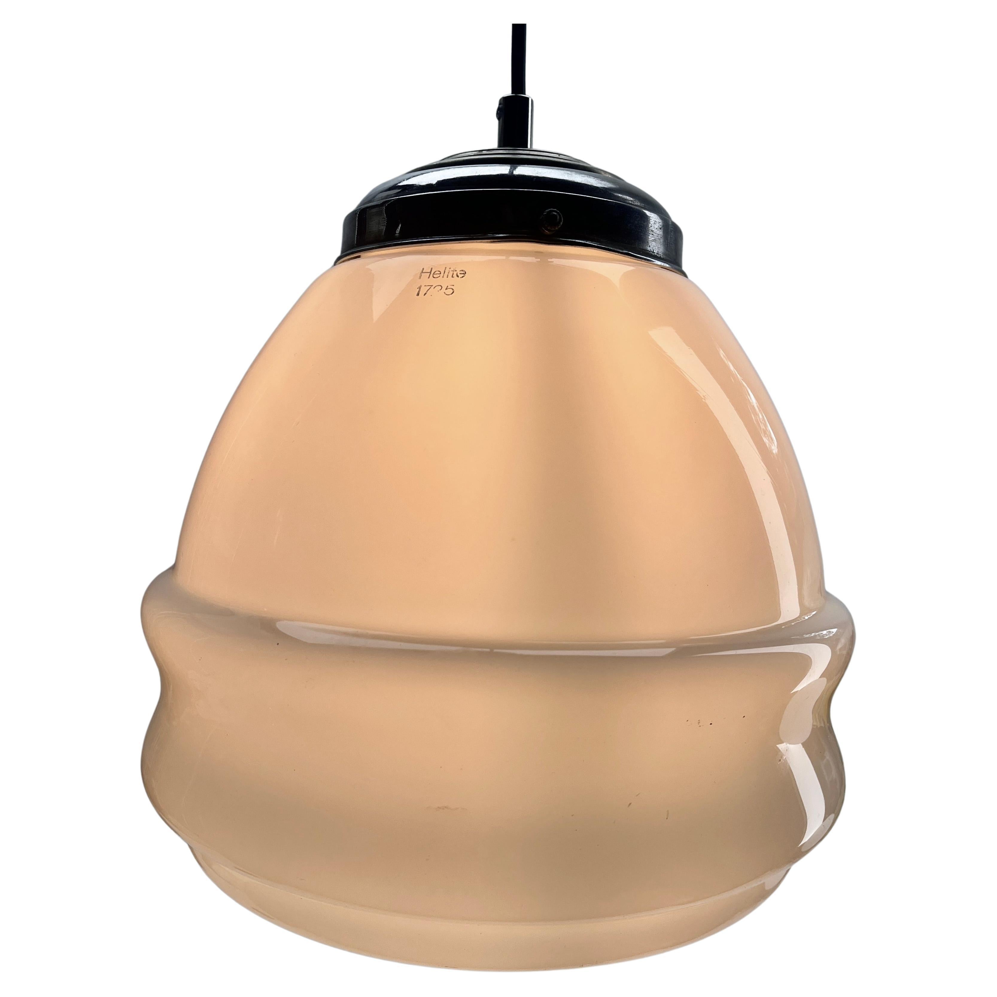 Art Deco Helite Pendant Lamp with a Opaline Shade and Chrome Fittings, 1930s