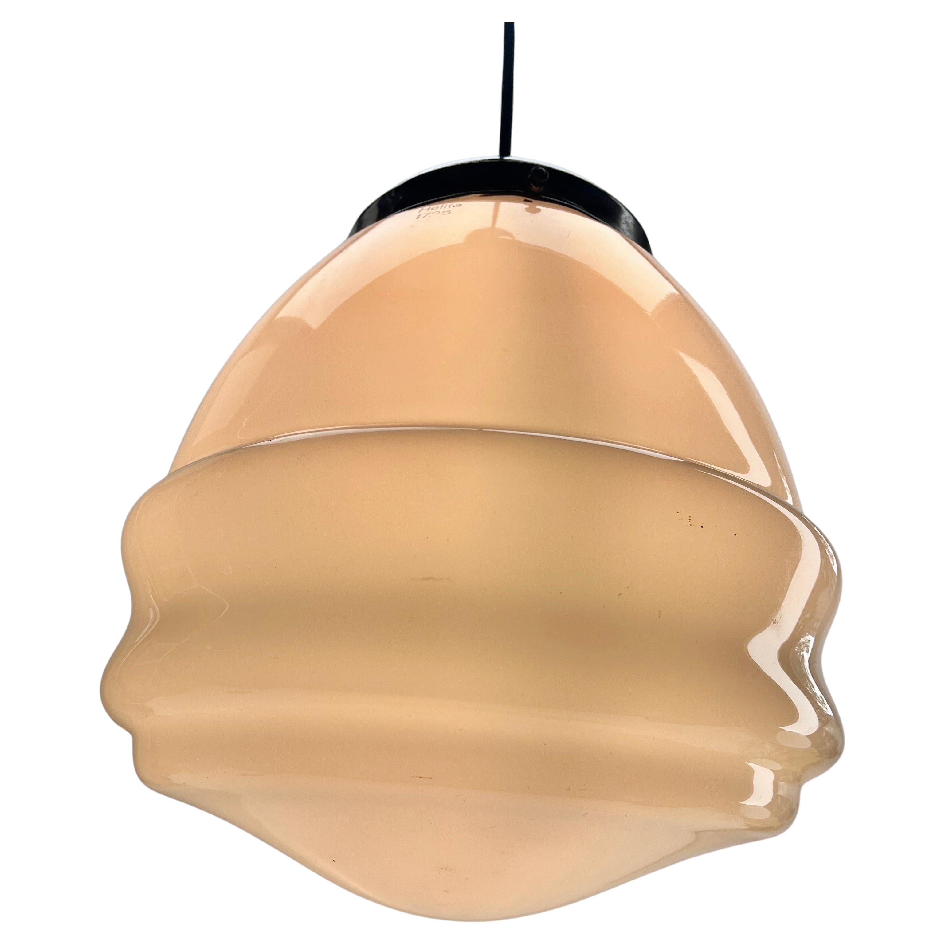 Dutch Helite Pendant Lamp with a Opaline Shade and Chrome Fittings, 1930s  For Sale