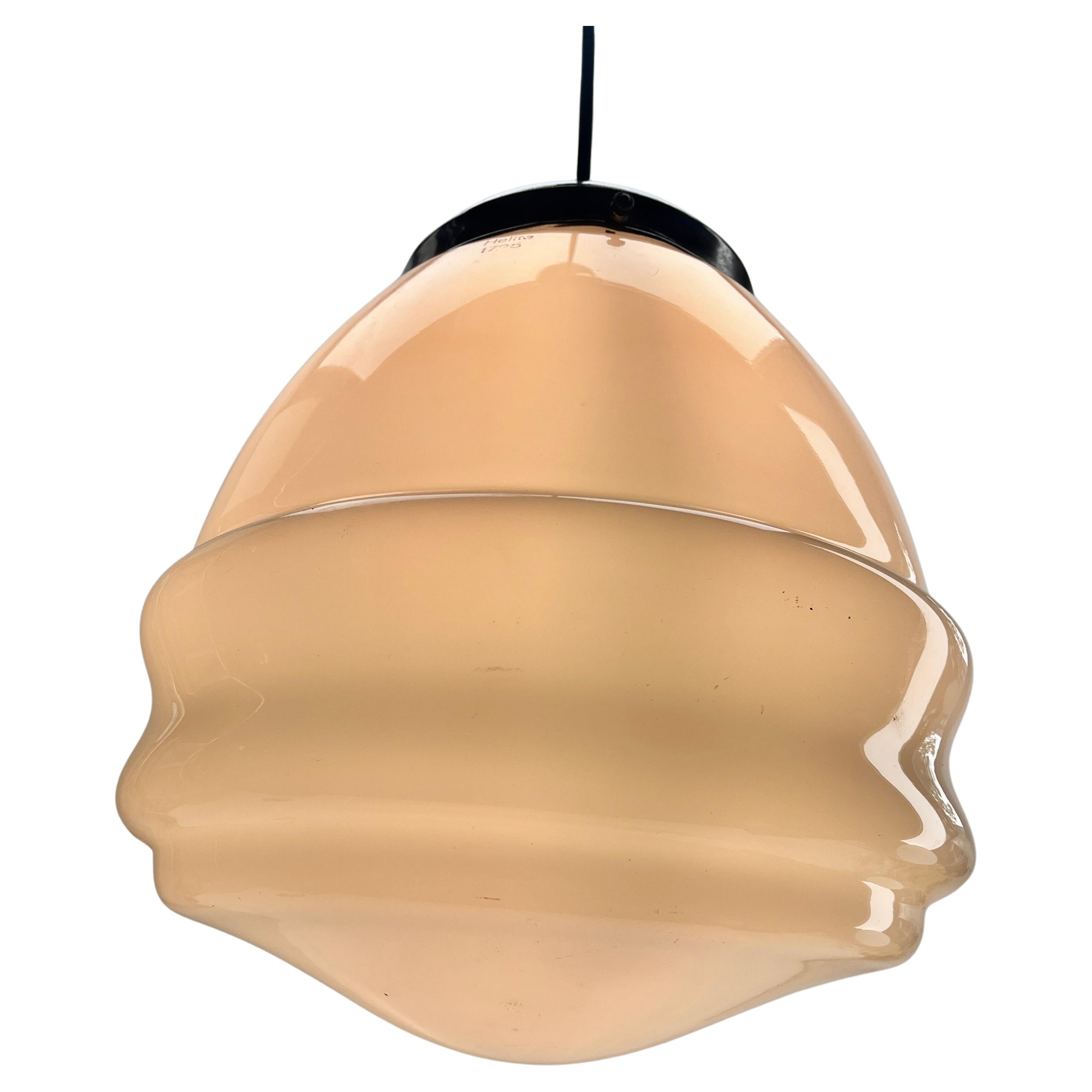 Dutch Helite Pendant Lamp with a Opaline Shade and Chrome Fittings, 1930s