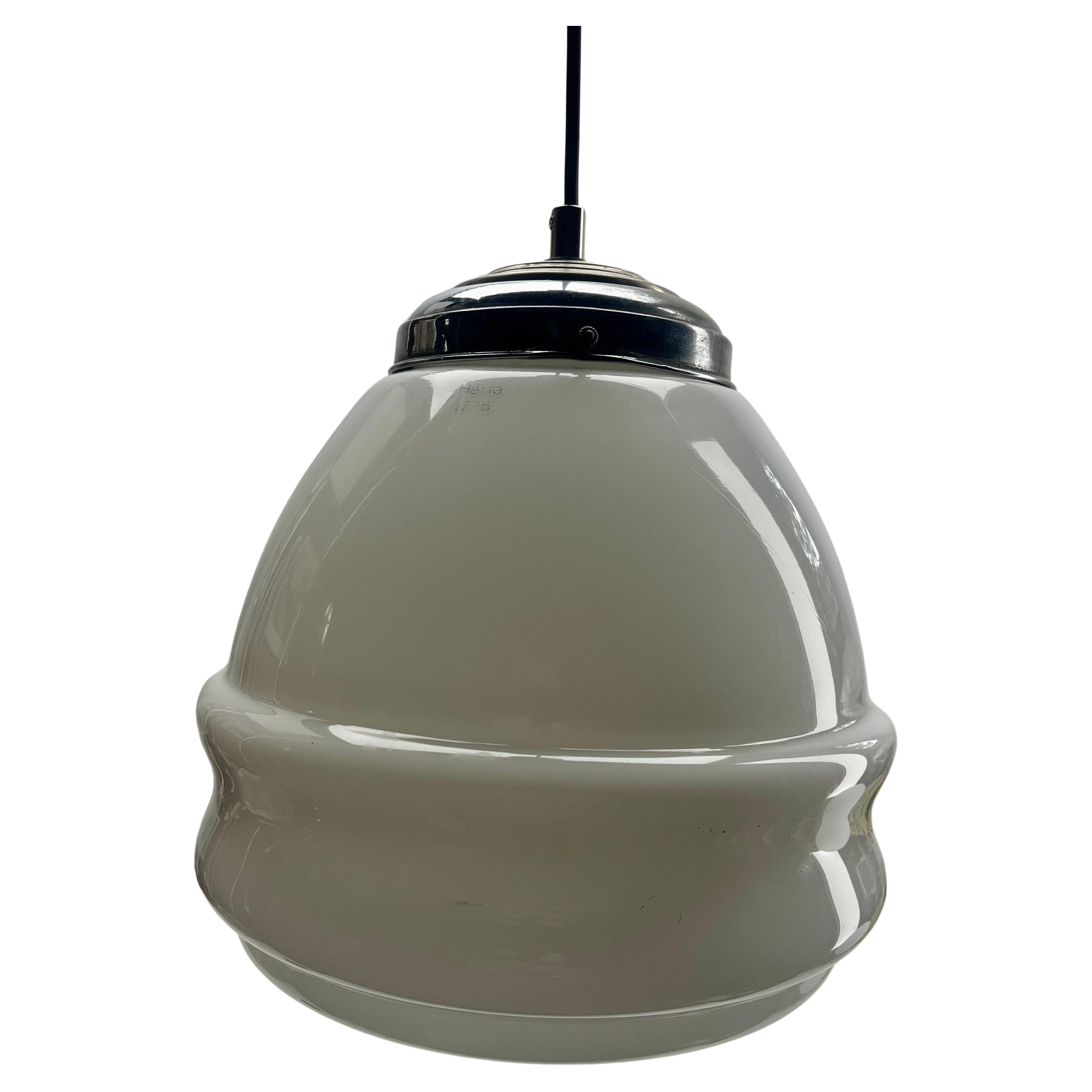 Helite Pendant Lamp with a Opaline Shade and Chrome Fittings, 1930s In Good Condition In Verviers, BE