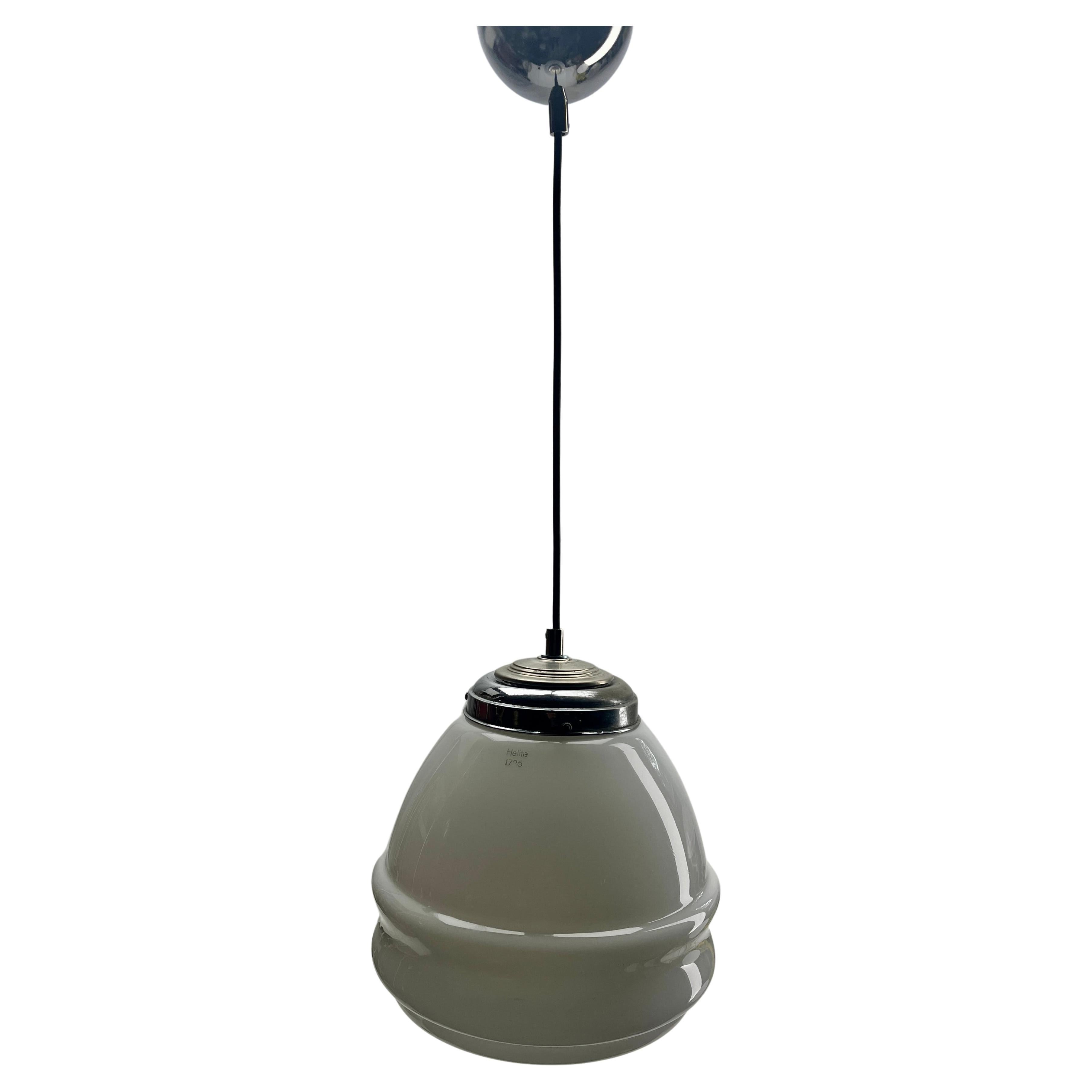Mid-20th Century Helite Pendant Lamp with a Opaline Shade and Chrome Fittings, 1930s  For Sale