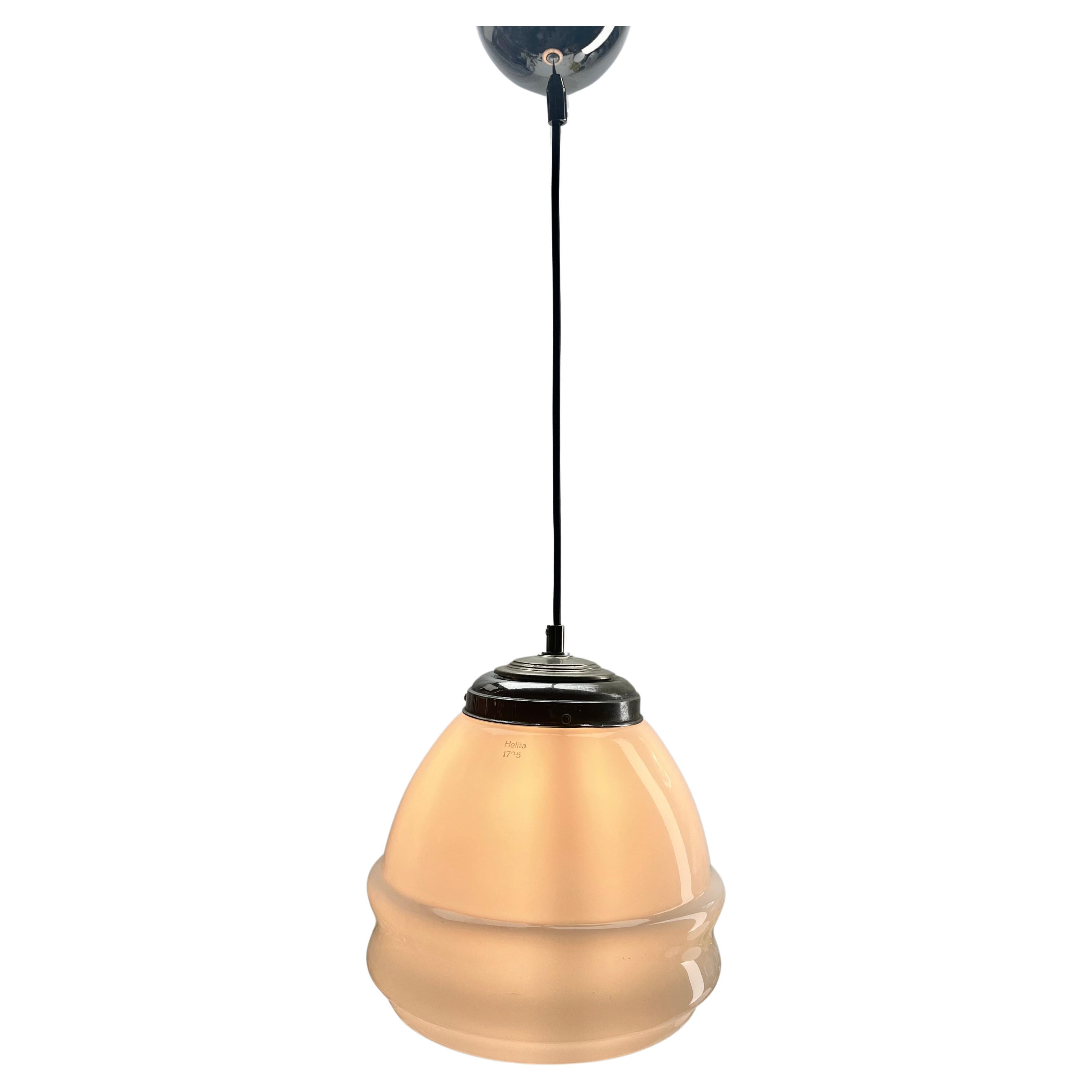 Helite Pendant Lamp with a Opaline Shade and Chrome Fittings, 1930s