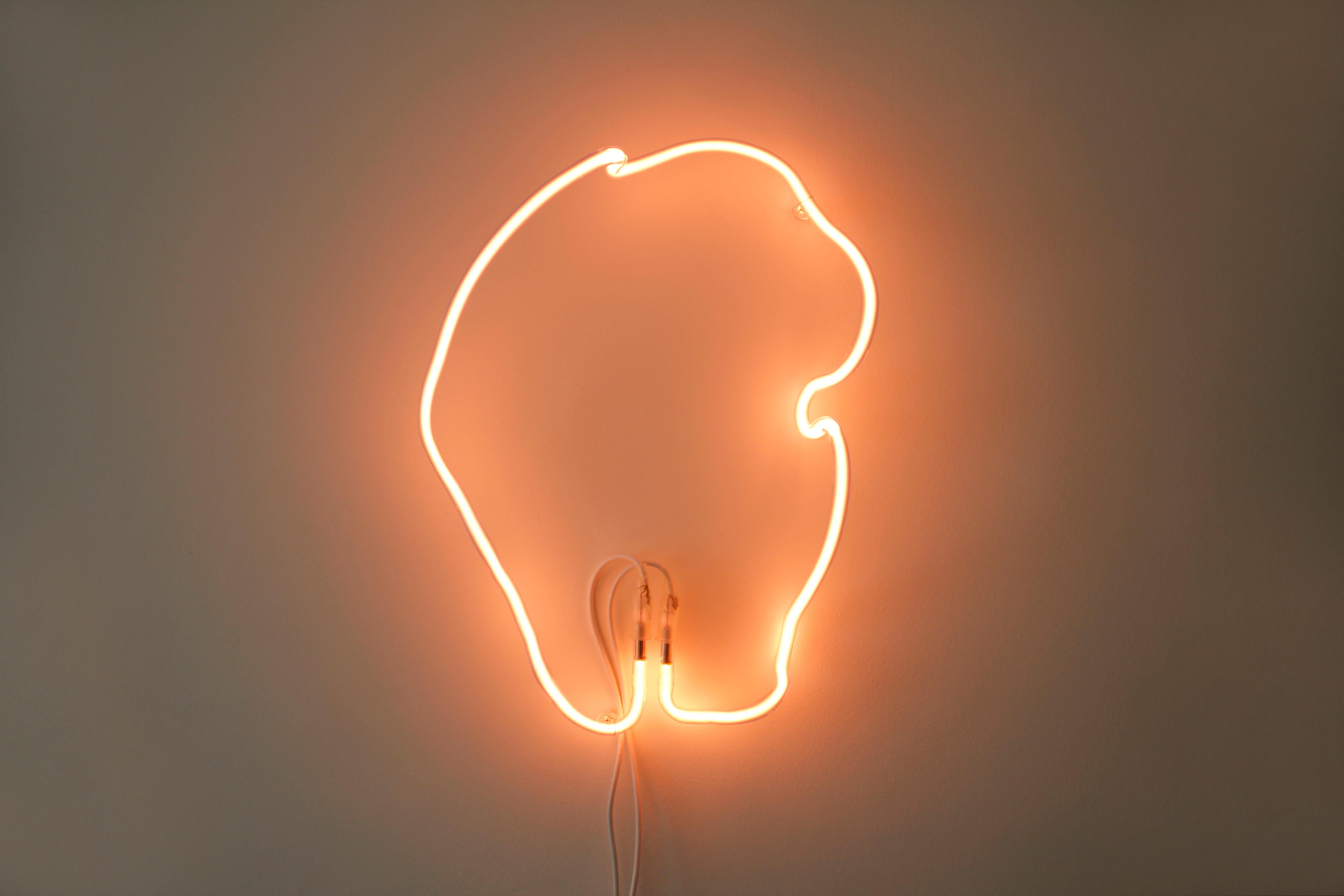 Aplique de pared Helio de cristal translúcido y gas helio by Dace Sūna
Dimensiones: P 15 x An 30 x Al 45 cm. 
Materiales: Vidrio y gas helio.

Bajo pedido, los tubos de vidrio pueden llenarse con gases helio (amarillo-rosa suave), argón (azul),