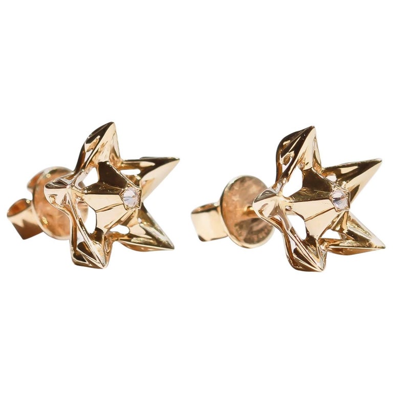 Helix Diamond Gold Stud Earrings For Sale at 1stdibs