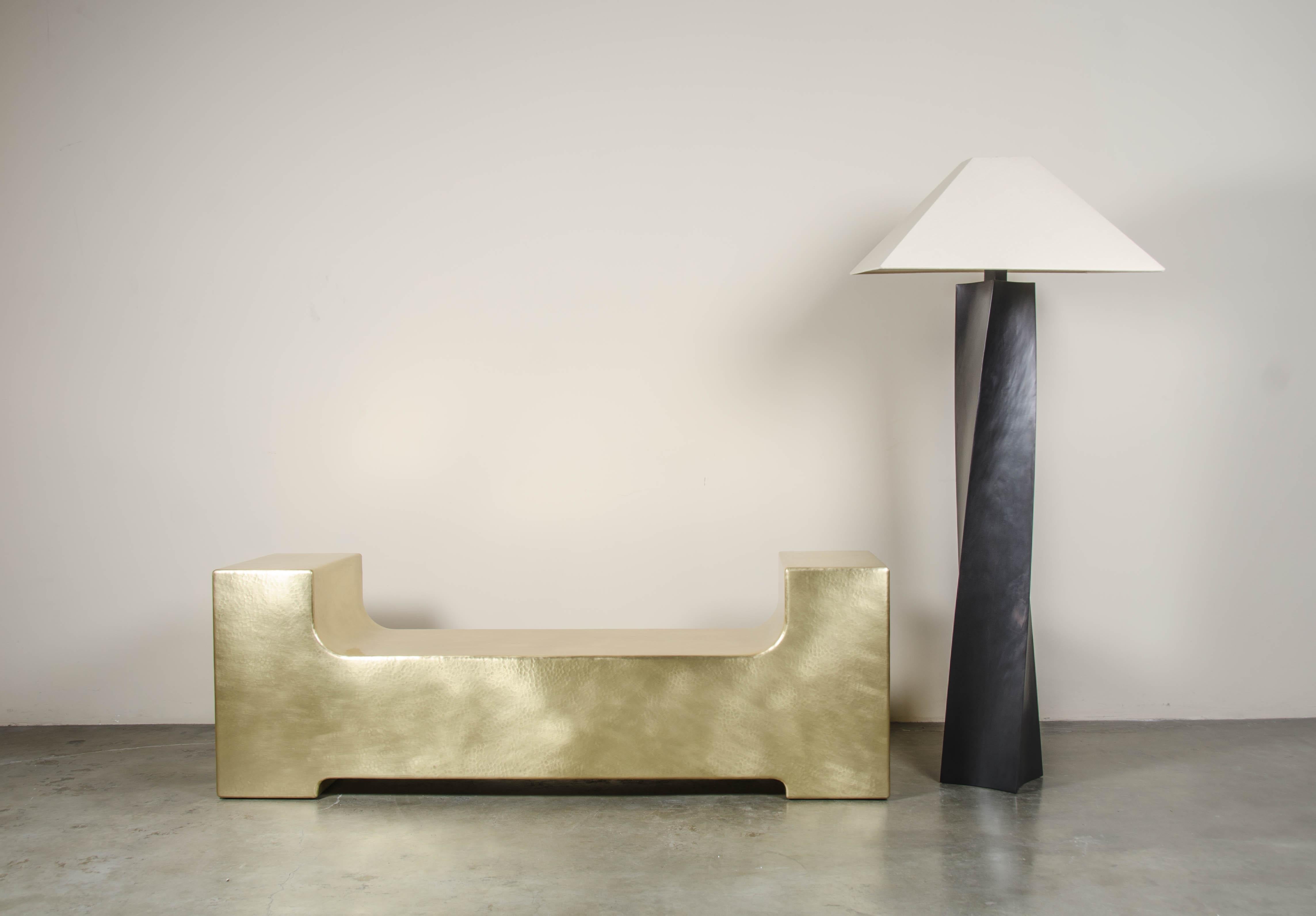 Repoussé Helix Floor Lamp, Black Copper by Robert Kuo, Limited Edition For Sale